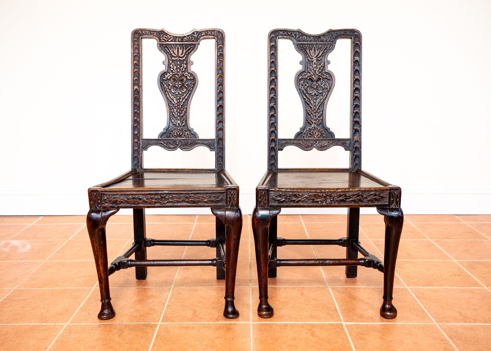 Pair Of Jacobean Carved Hall Chairs Oak 1620 Antique Country House Chairs Primitive Baronial Side Dining Chairs