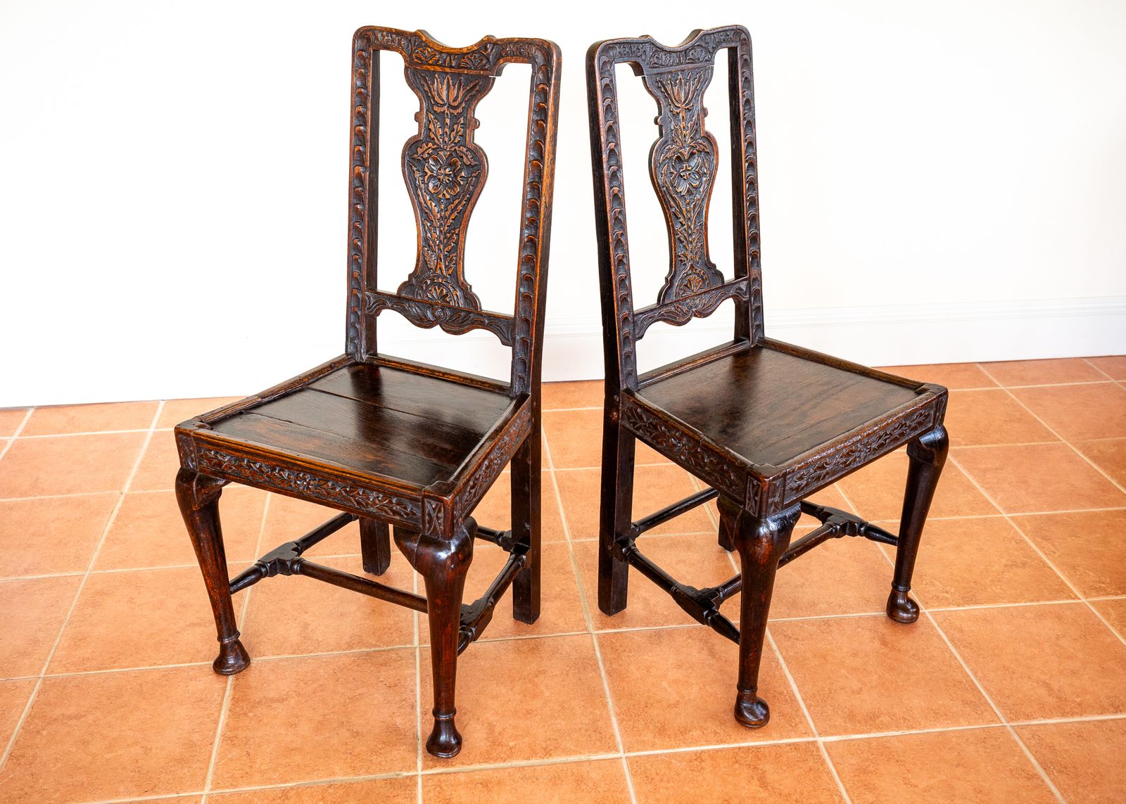 Pair Of Jacobean Carved Hall Chairs Oak 1620 Antique Country House Chairs Primitive Baronial Side Dining Chairs photo vintage