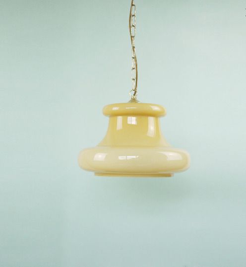 Honey Opaline Glass Light With A Golden Fixture photo vinterior