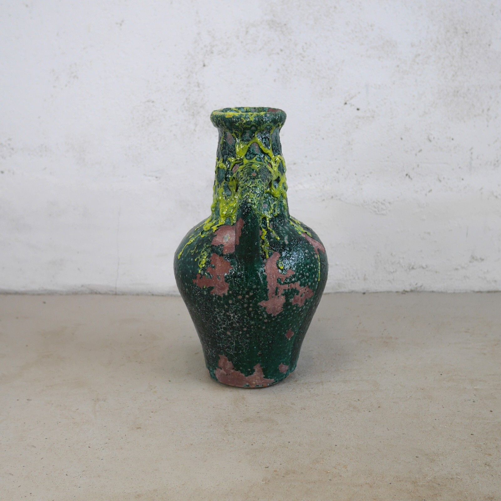 Terracotta Green Fat Lava Glazed Olive Jar Rustic Vase Urn Pot Amphora #102926 photo Home Decor