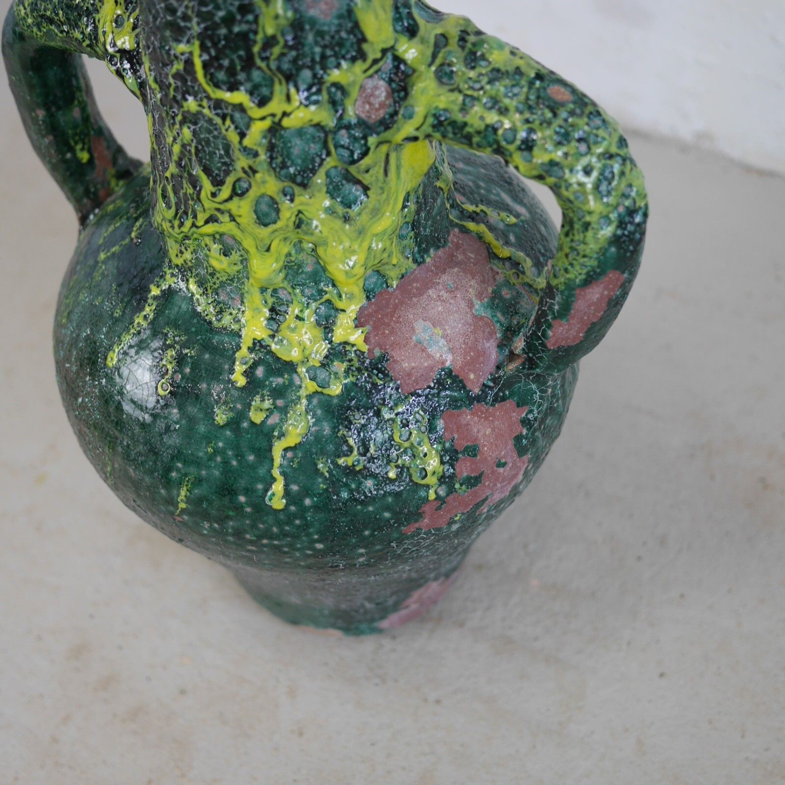 photo vinterior Terracotta Green Fat Lava Glazed Olive Jar Rustic Vase Urn Pot Amphora #102926