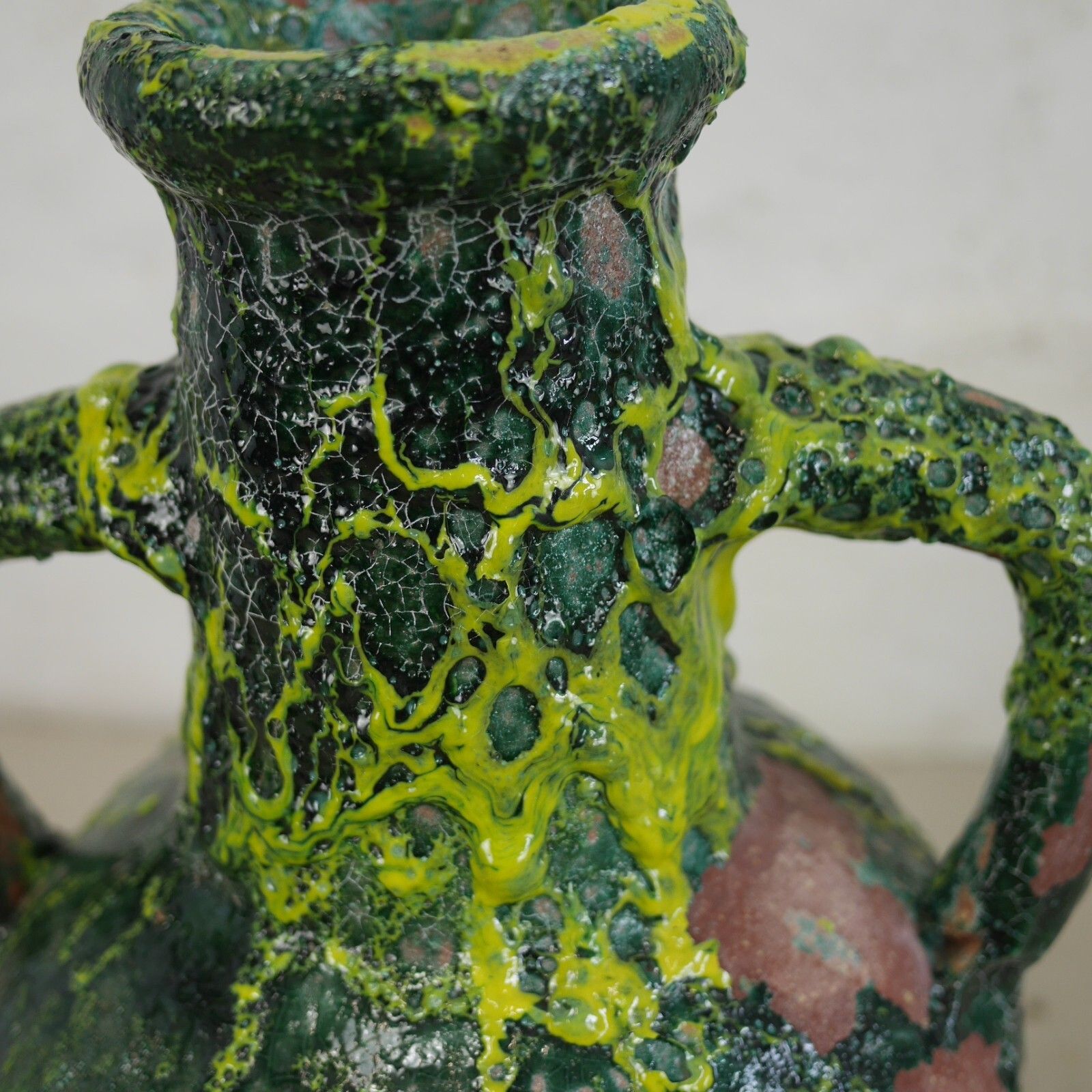 photo vintage Terracotta Green Fat Lava Glazed Olive Jar Rustic Vase Urn Pot Amphora #102926