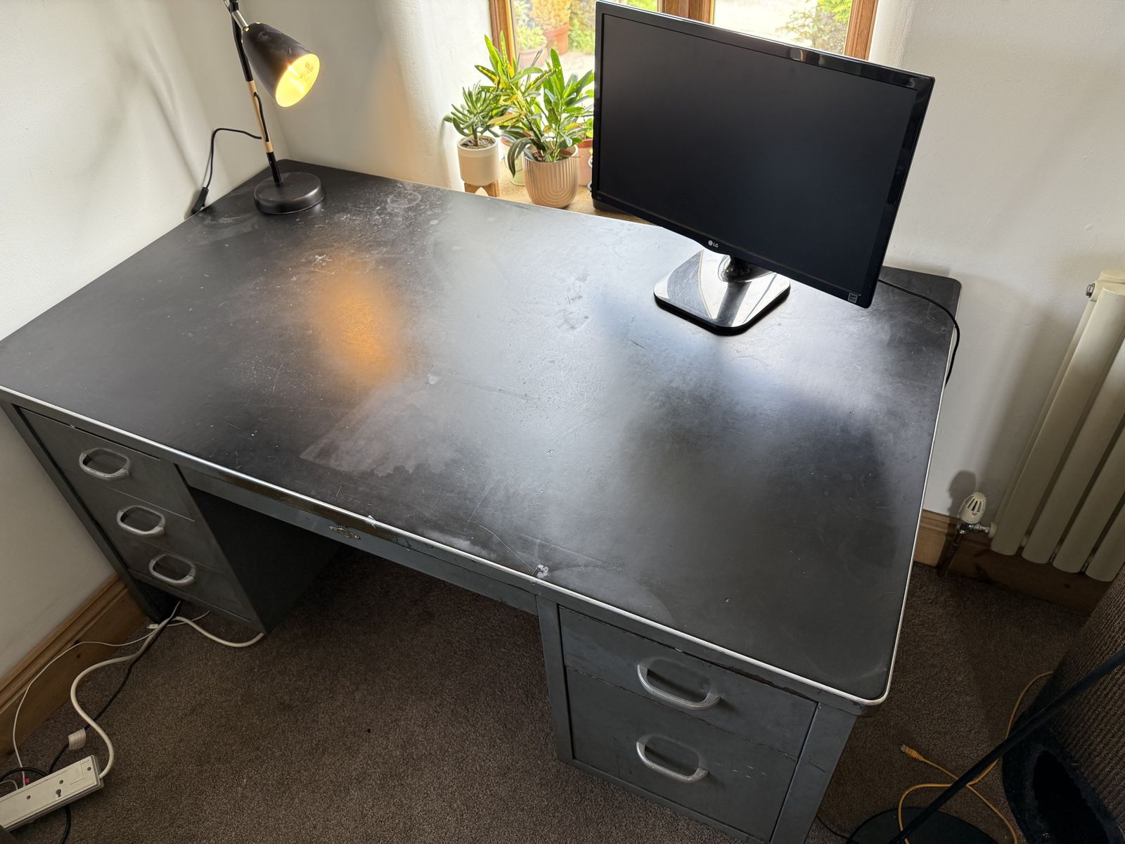 Metal Art Twin Pedestal Industrial Desk 1950s photo furniture