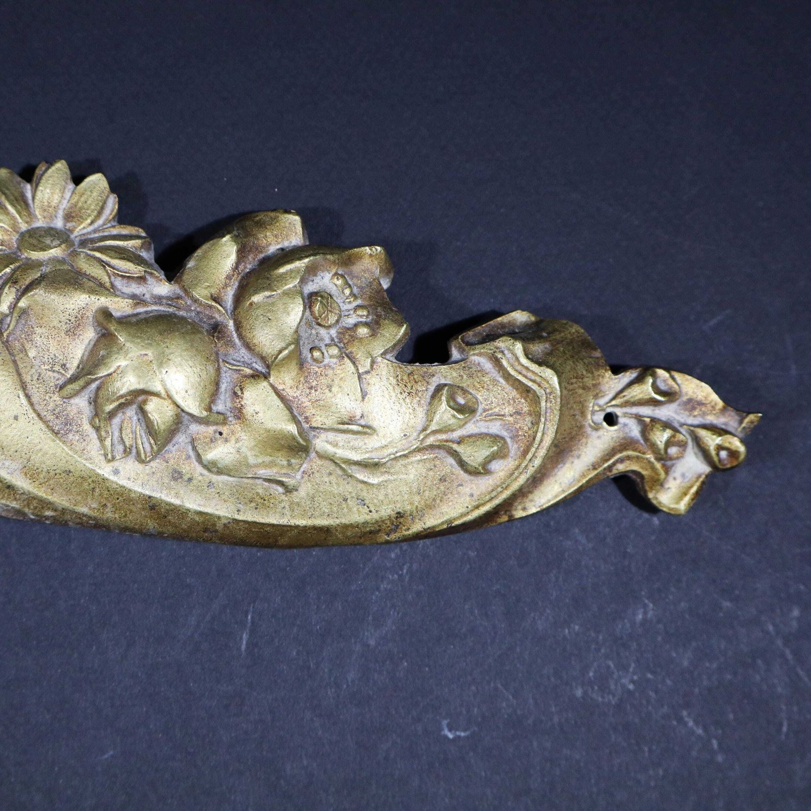 Large Antique French Gilt Bronze Pediment Rococo Ornament Furniture Hardware photo 179.0