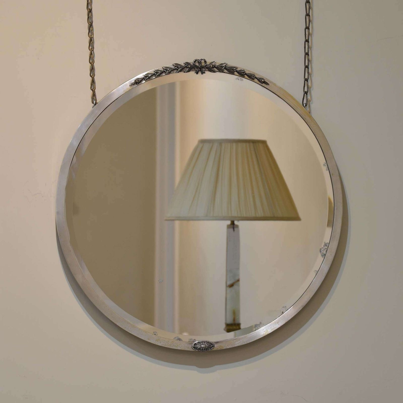 Mid Century French Nickel Plated Round Mirror