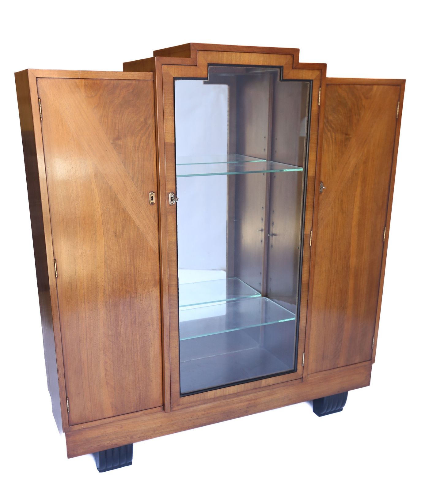 Art Deco Walnut Display Cabinet Circa 1930s