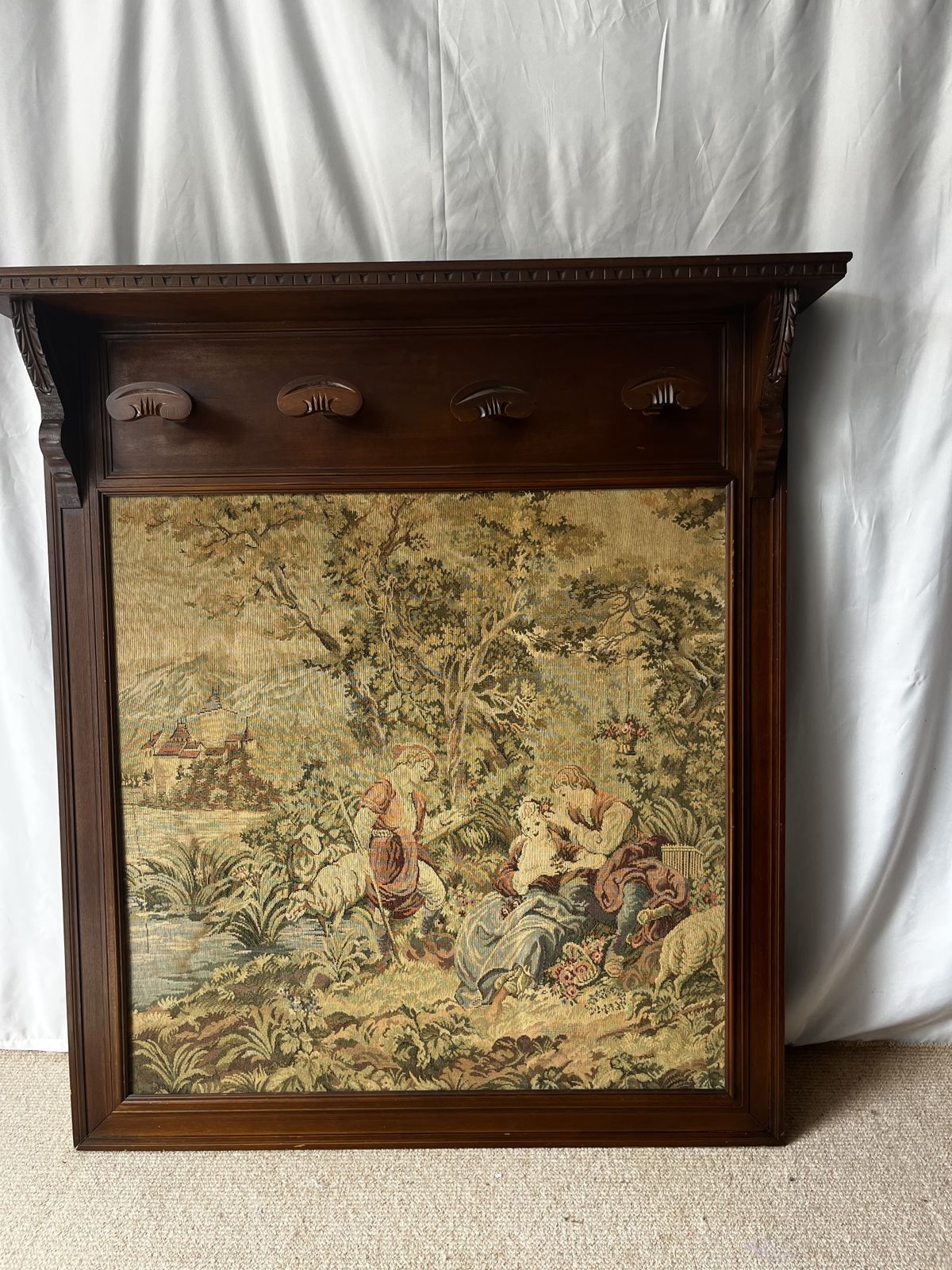 Vintage Wall Mounted French Coat Rack – French Pastoral Scene photo for sale