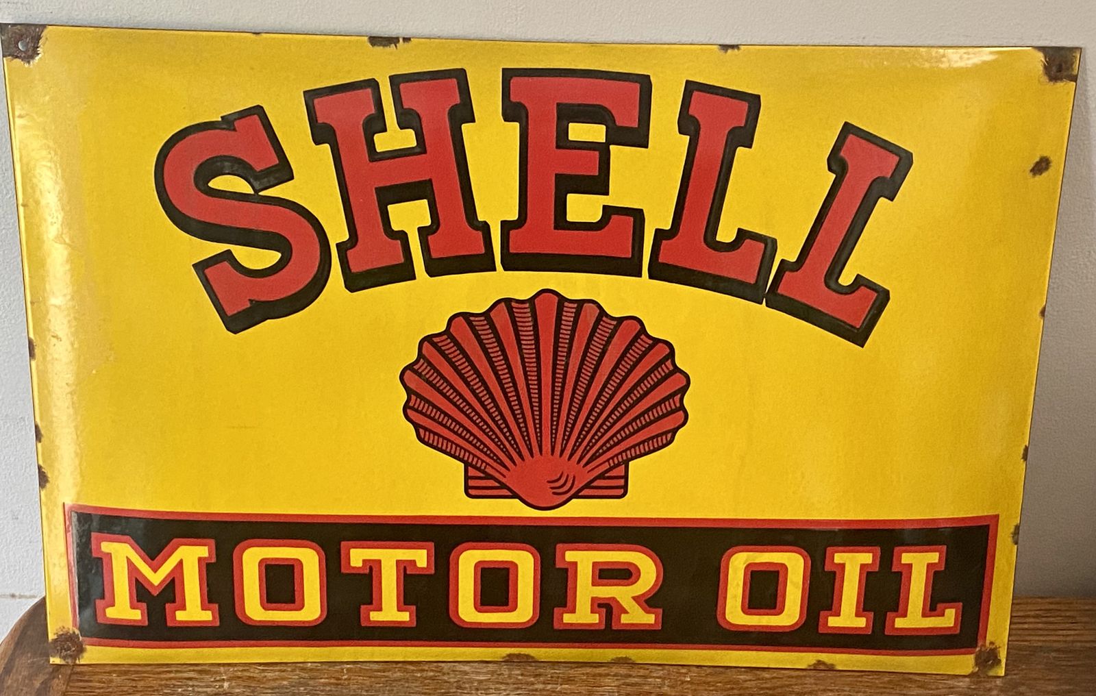 Shell Motor Oil Garage Automotive Sign Automobile Gas Petrol Dealer Dealership Advertising Service Station Old Stickman Clam Petrol Can Jug Bp Essso