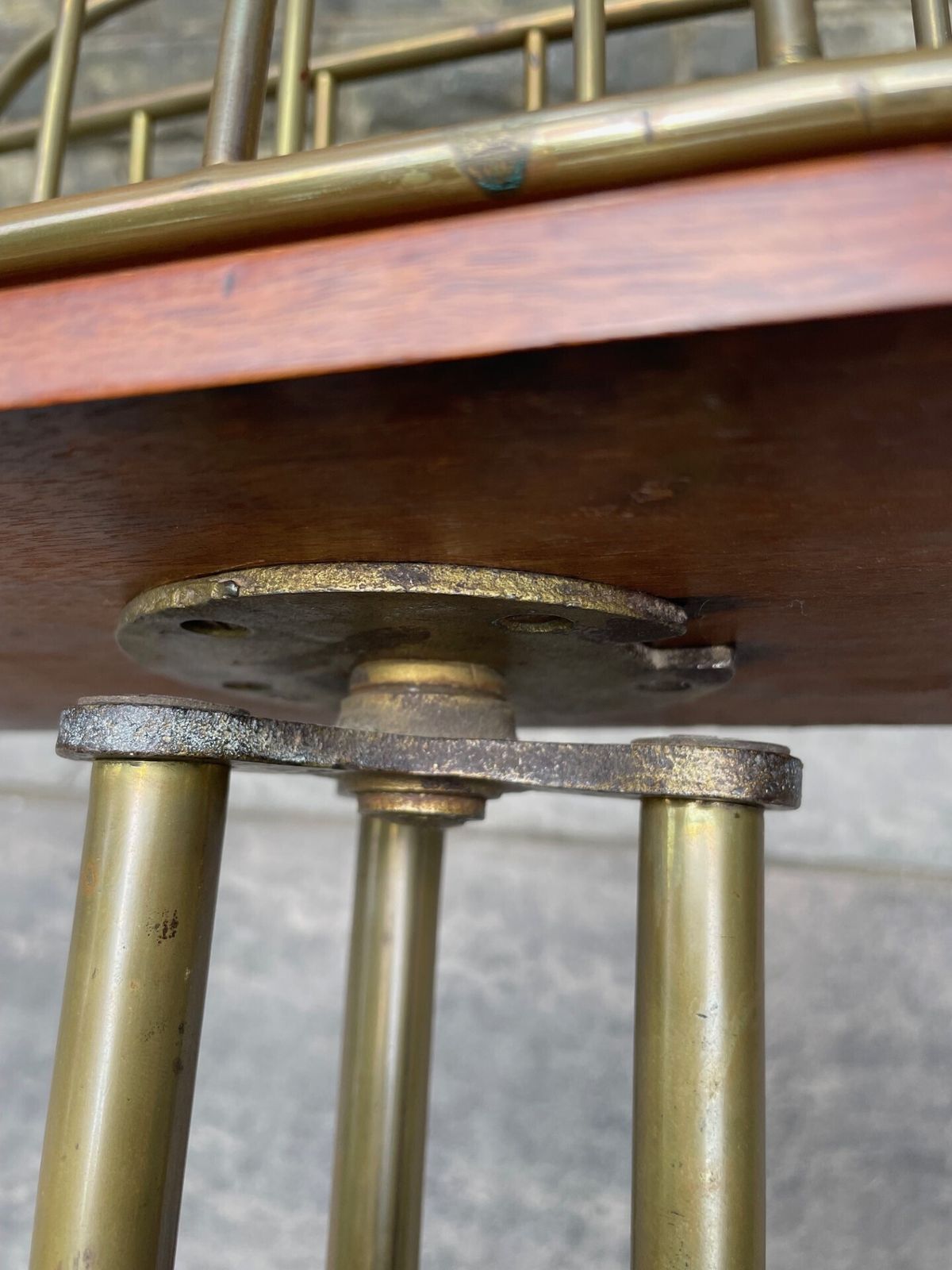 Antique Brass & Walnut Revolving Magazine Rack photo Home Decor