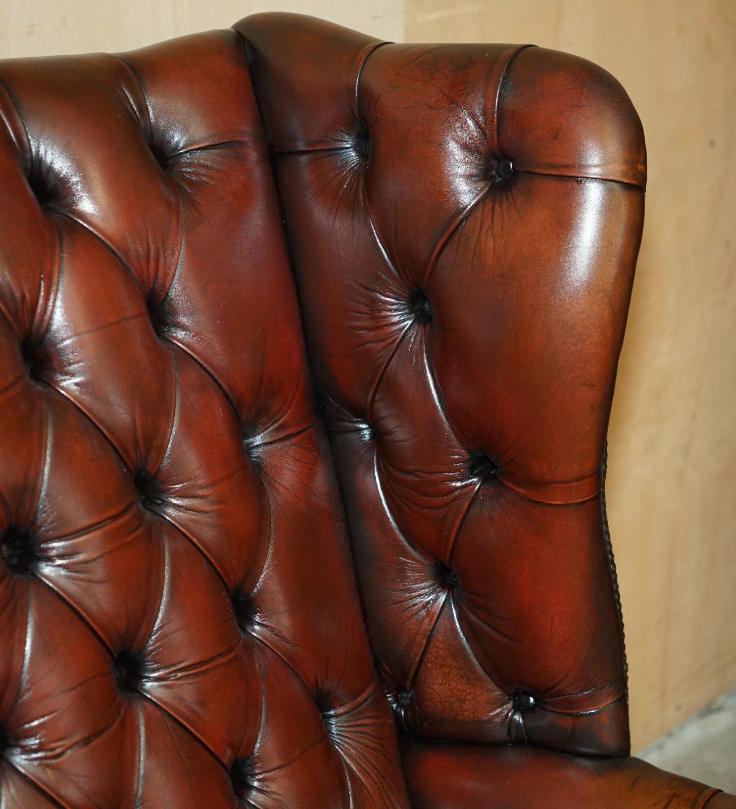 Pair Of Fully Restored Chesterfield Claw & Ball Feet Wingback Armchairs & Stools photo vintage
