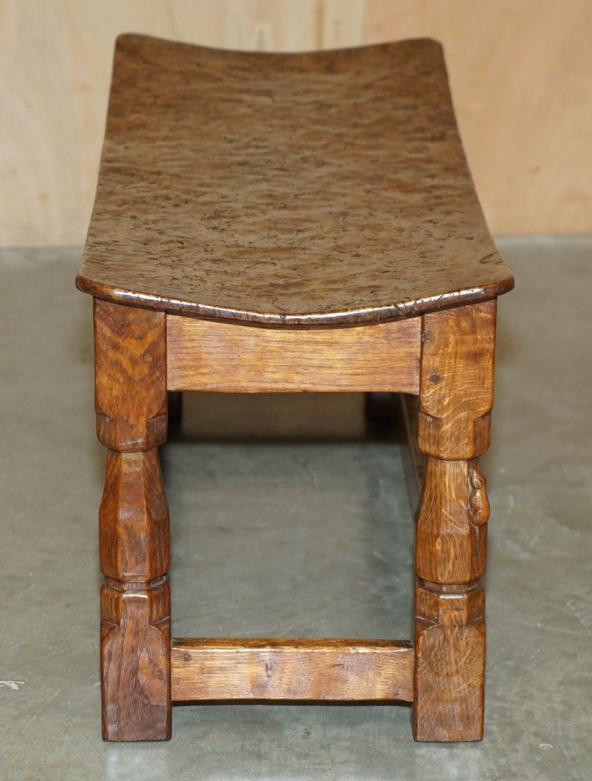 photo vinterior Important 1930's Burr Oak Robert Mouseman Thompson Stool With Period Curved Top
