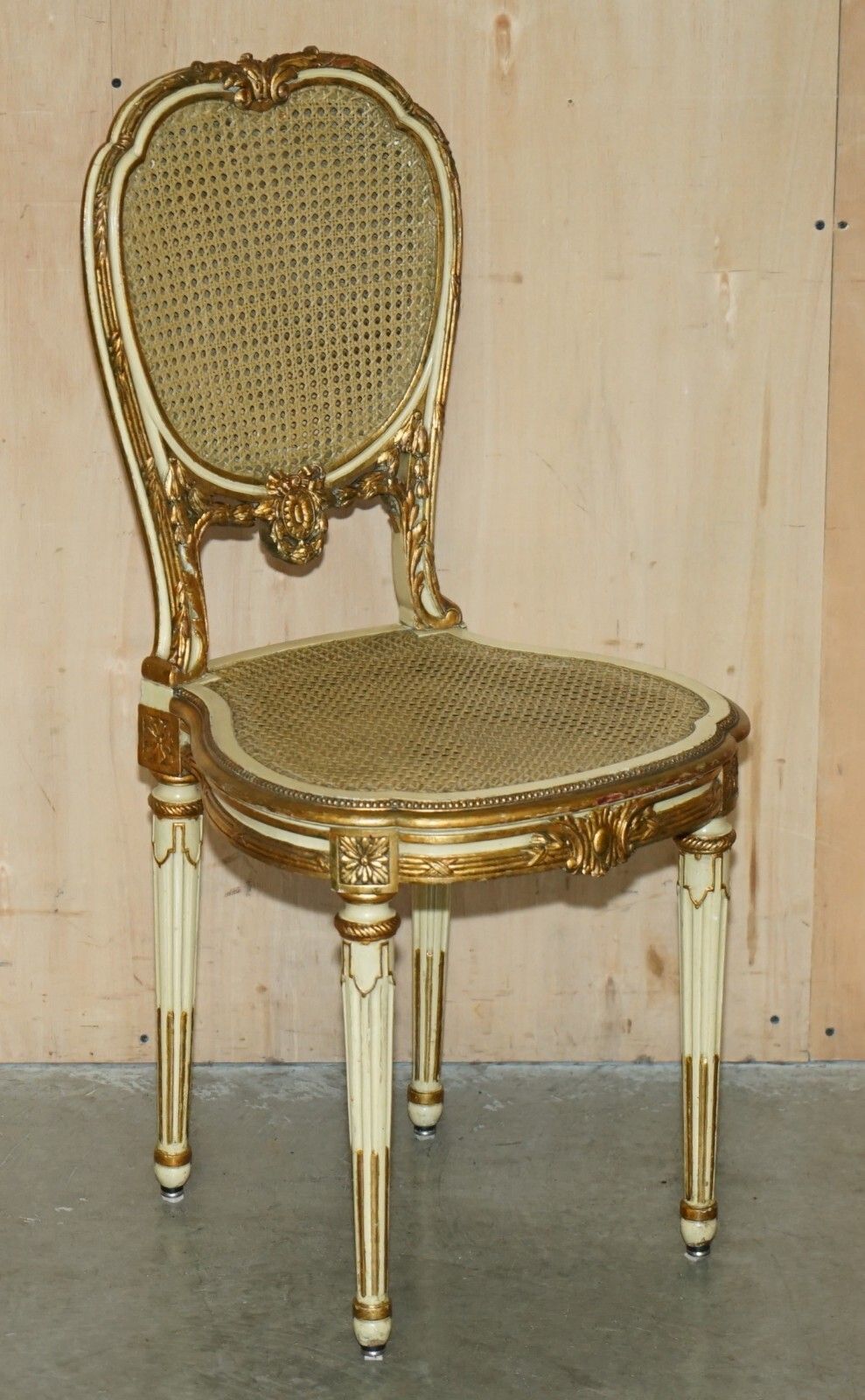 Four Stunning Louis XVI French Carved Giltwood Double Caned Bergere Side Chairs photo furniture
