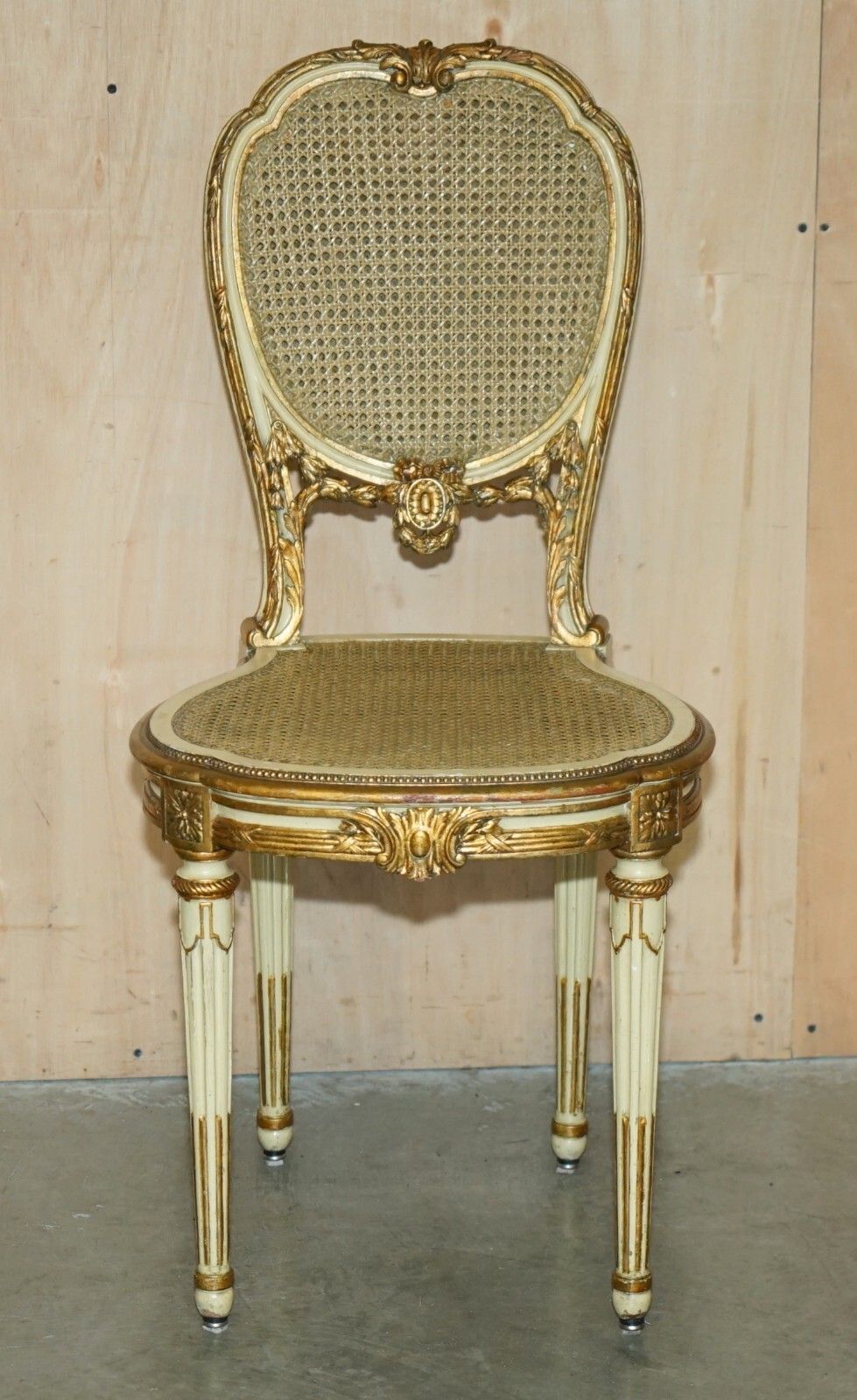 Four Stunning Louis XVI French Carved Giltwood Double Caned Bergere Side Chairs photo for sale