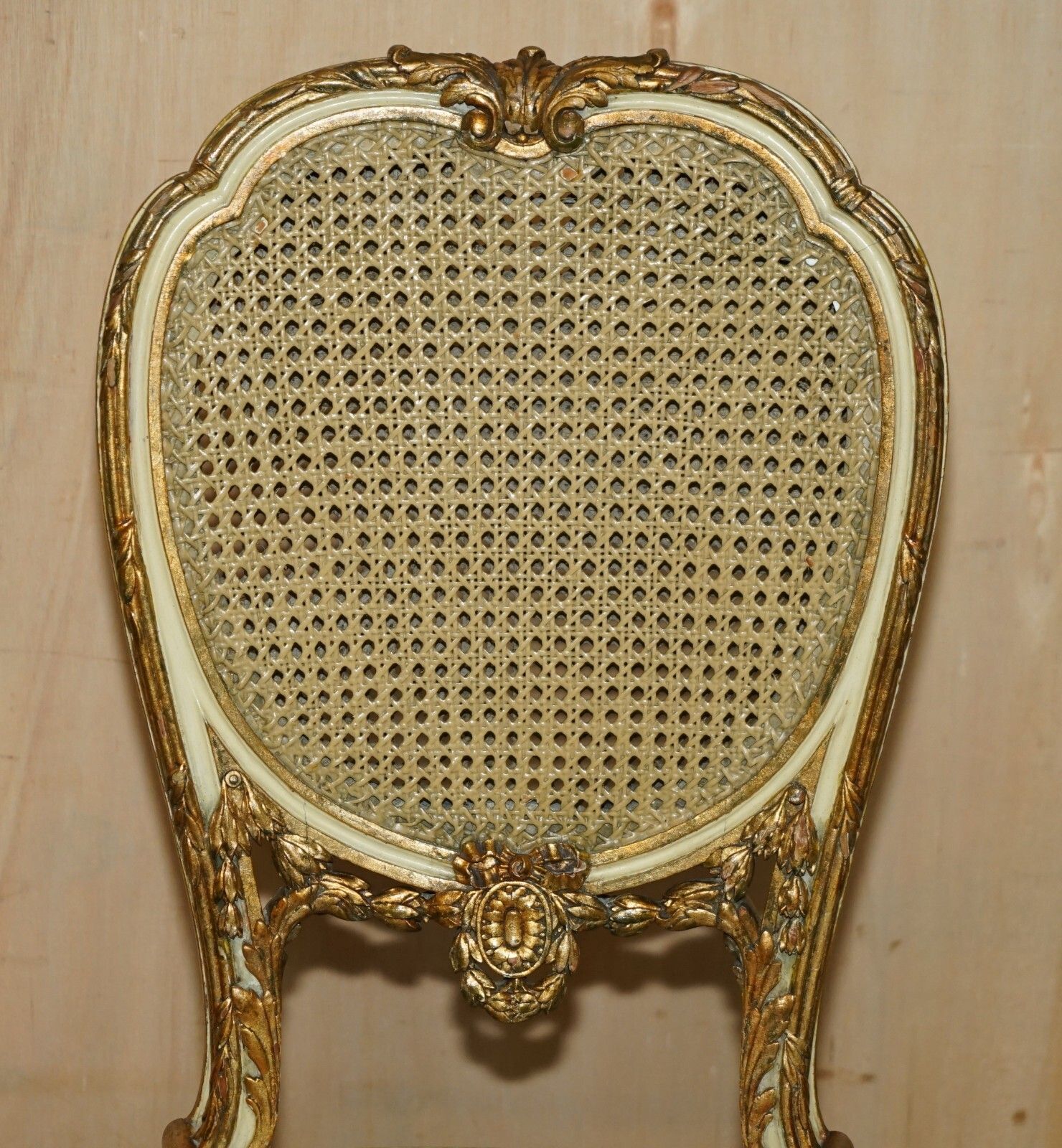 Four Stunning Louis XVI French Carved Giltwood Double Caned Bergere Side Chairs photo buy