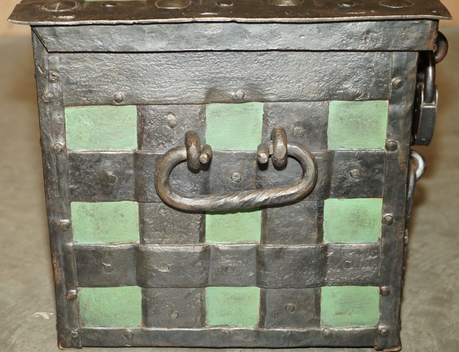 photo for sale Fine Early 17th Century German Wrought Iron Safe Chest Trunk With Original Key