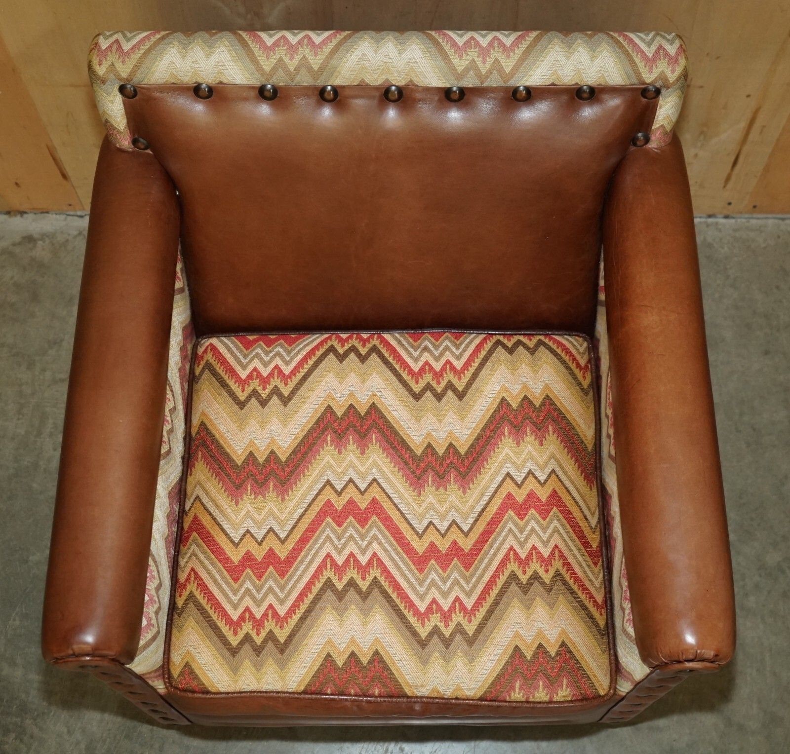 Pair Of Andrew Martin Marlborough Brown Leather Reversible Kilim Armchairs photo Furniture
