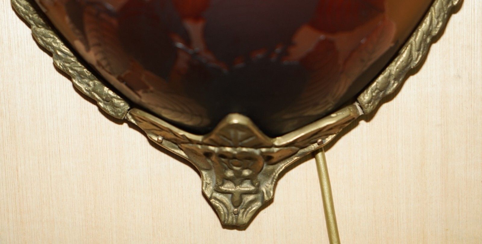 3950.0 Four Original French Emile Galle Cameo Glass & Brass Wall Mounted Sconces Lights photo