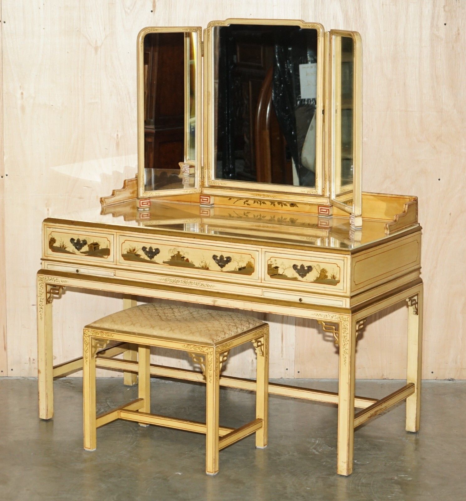 Exquisite Chinese Chinoiserie Walnut Dressing Table & Stool Part Of A Suite photo furniture