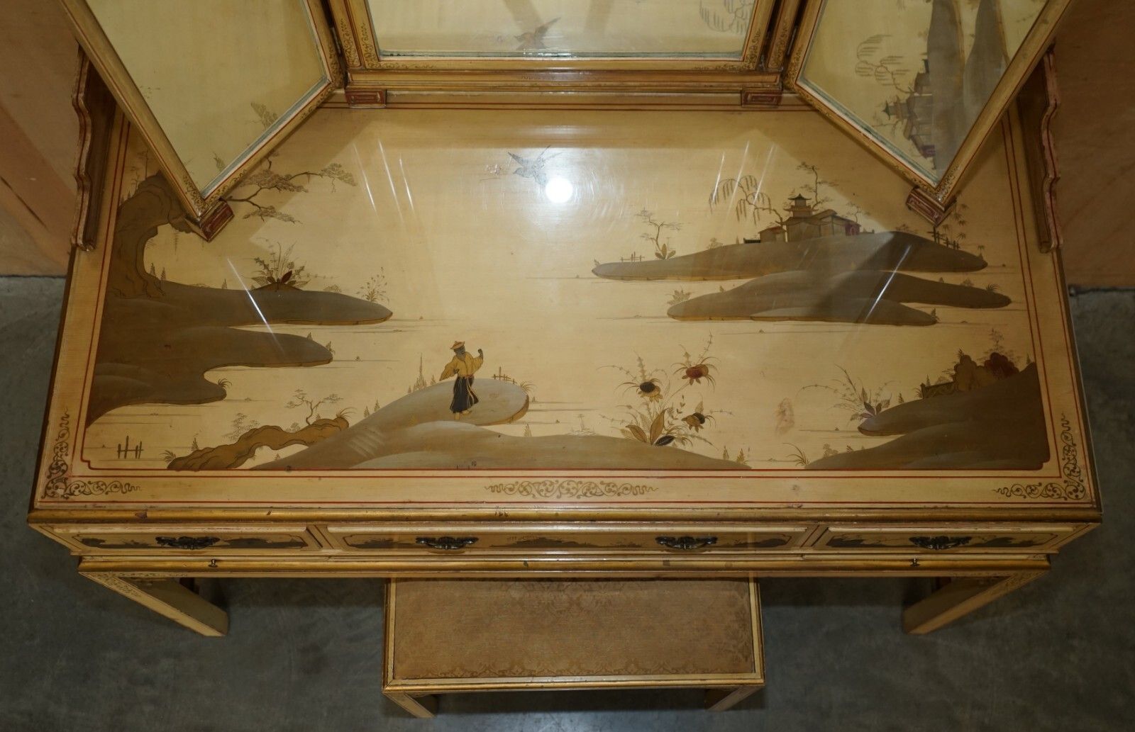 Exquisite Chinese Chinoiserie Walnut Dressing Table & Stool Part Of A Suite photo vinterior