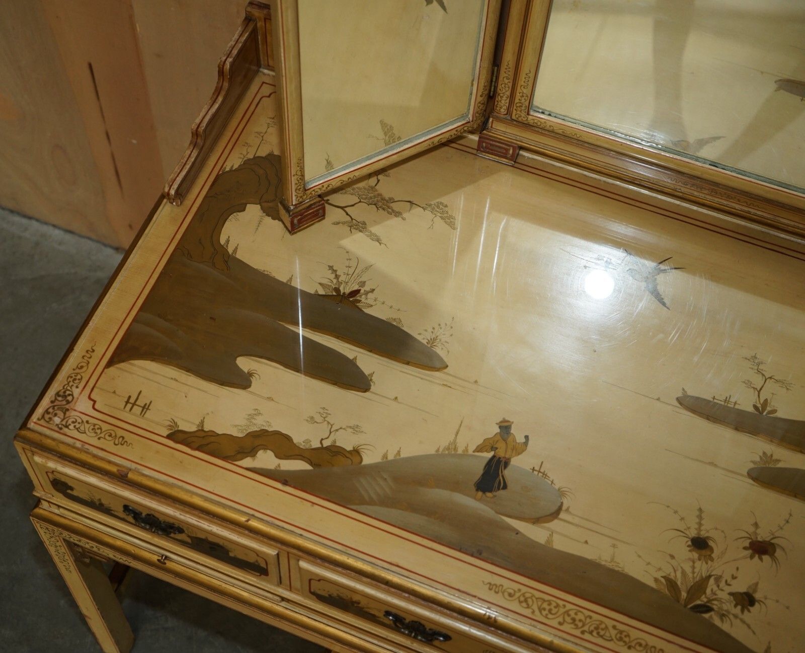 Exquisite Chinese Chinoiserie Walnut Dressing Table & Stool Part Of A Suite photo buy