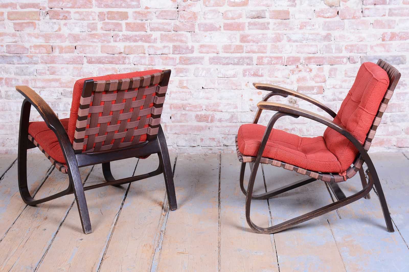 Pair Of Restored Art Deco Armchairs, Designed By Jan Vaněk, Oak, Czech, 1940s photo vinterior