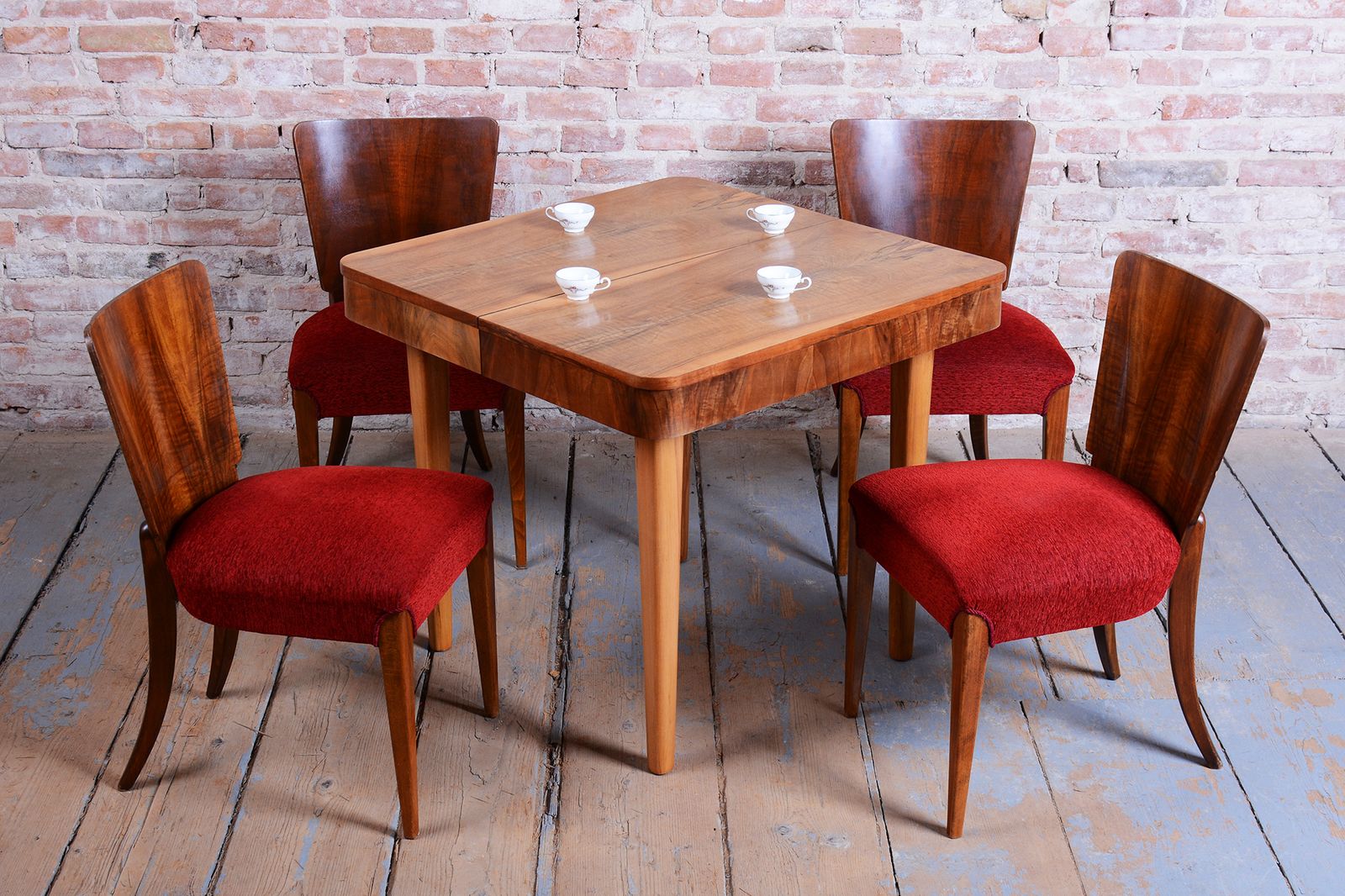 Set Of 4 Original Art Deco Chairs, J. Halabala, Up Zavody, Walnut, Czech, 1940s photo buy
