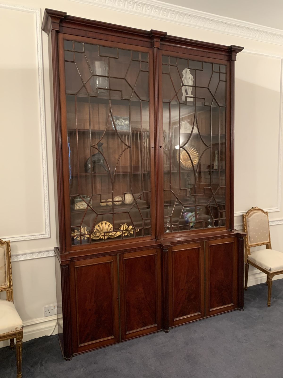 Late Georgian Style English Astragal Glazed Mahogany Breakfront Library Bookcase photo for sale