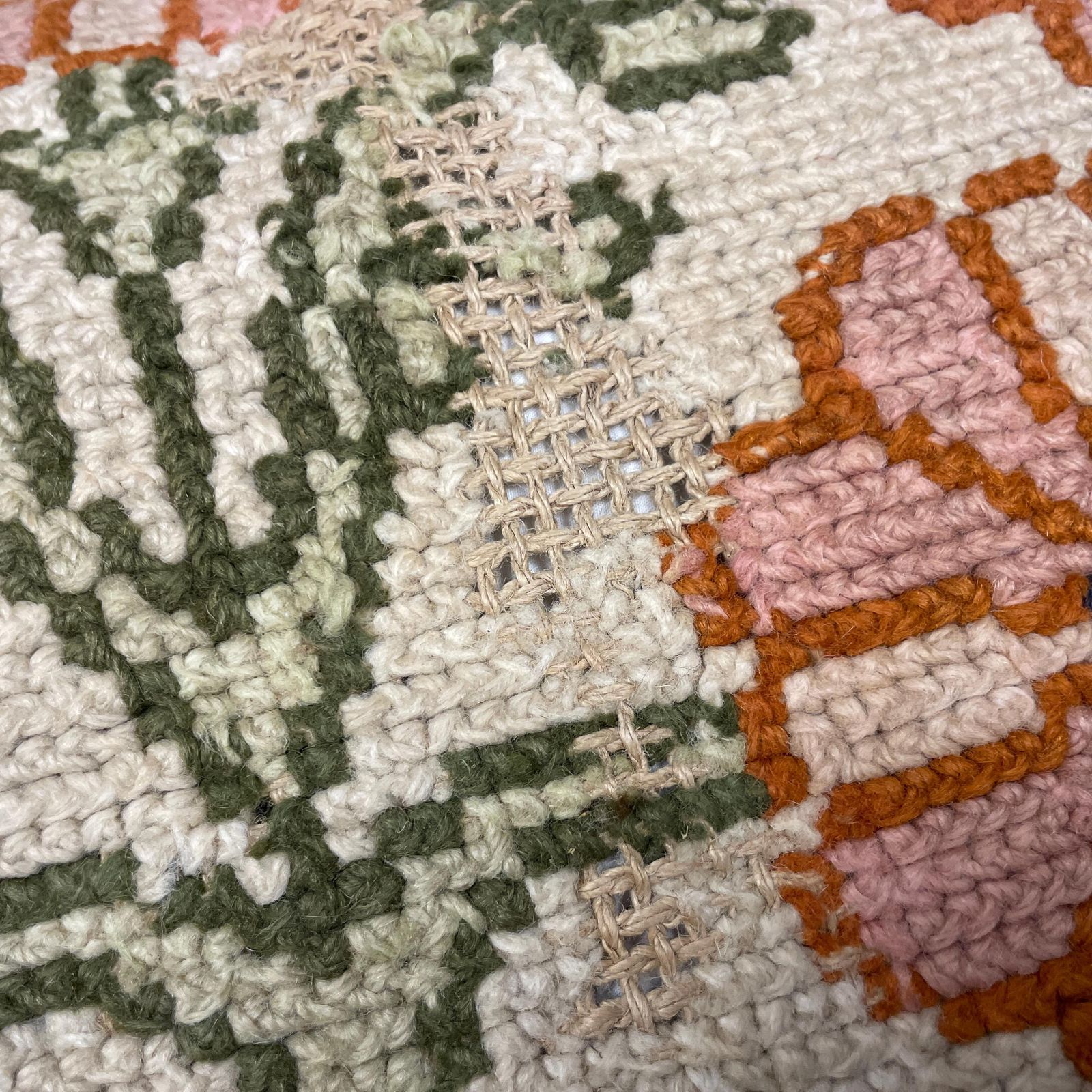 Moroccan Carpet Cushion Antique Kilim Pillow Feather Handmade 48x48cm Floral Bird Feather Filled Handwoven Beige Traditional Square Vintage photo Textiles