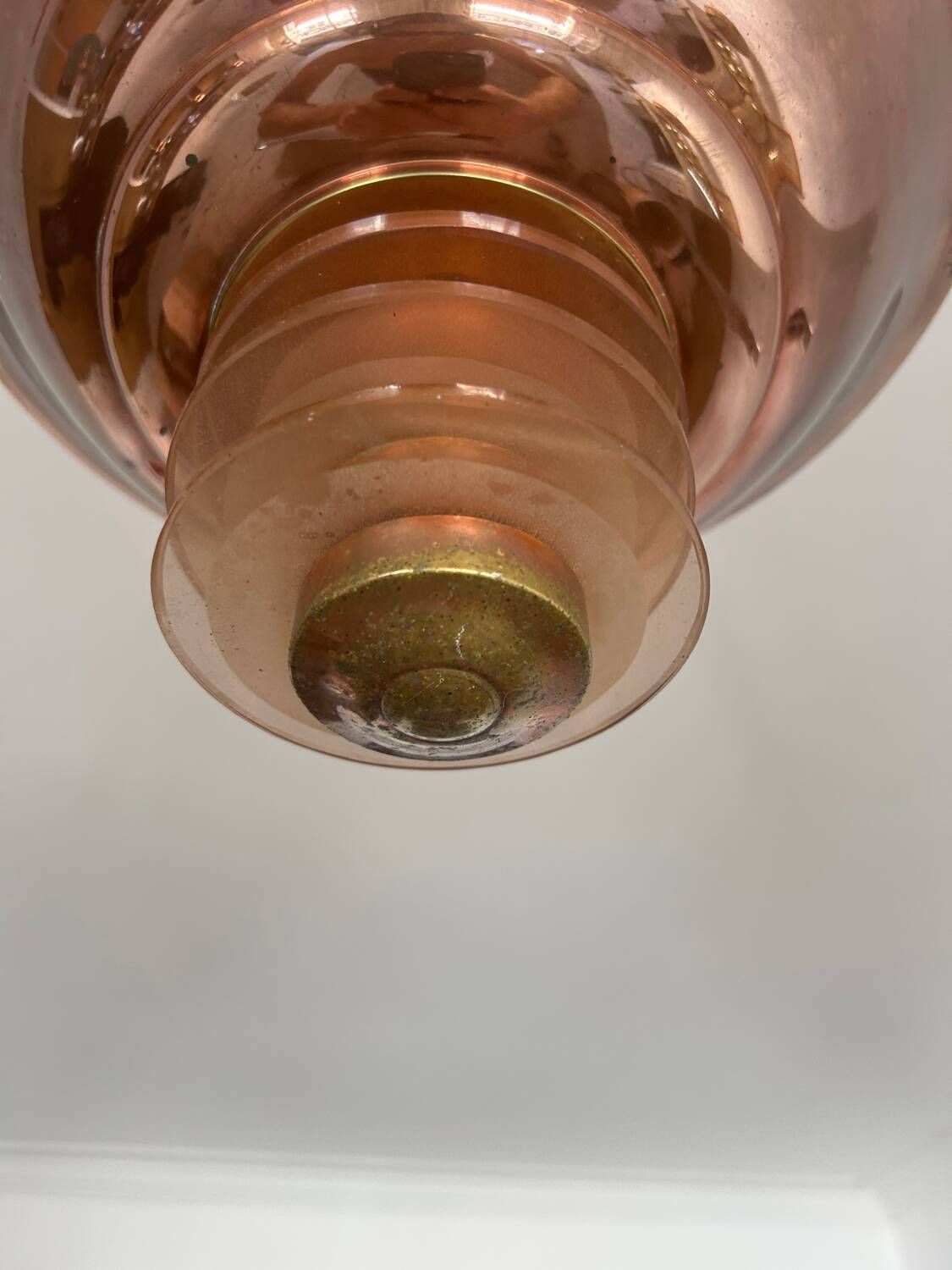 Vintage Modernist Chandelier, Copper And Glass, France 1930 photo buy