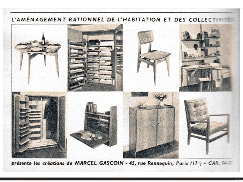 Mid Century Modern Wooden Drop Off Wall Secretary Attributed To Marcel Gascoin, 1950s photo vinterior