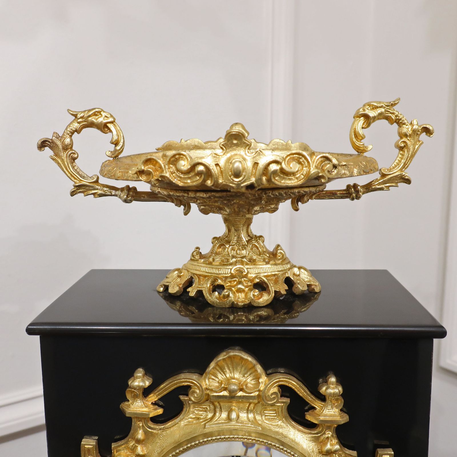 French Rococo Style Black Slate And Bronze Gilt Mantel Clock By Japy Freres photo buy