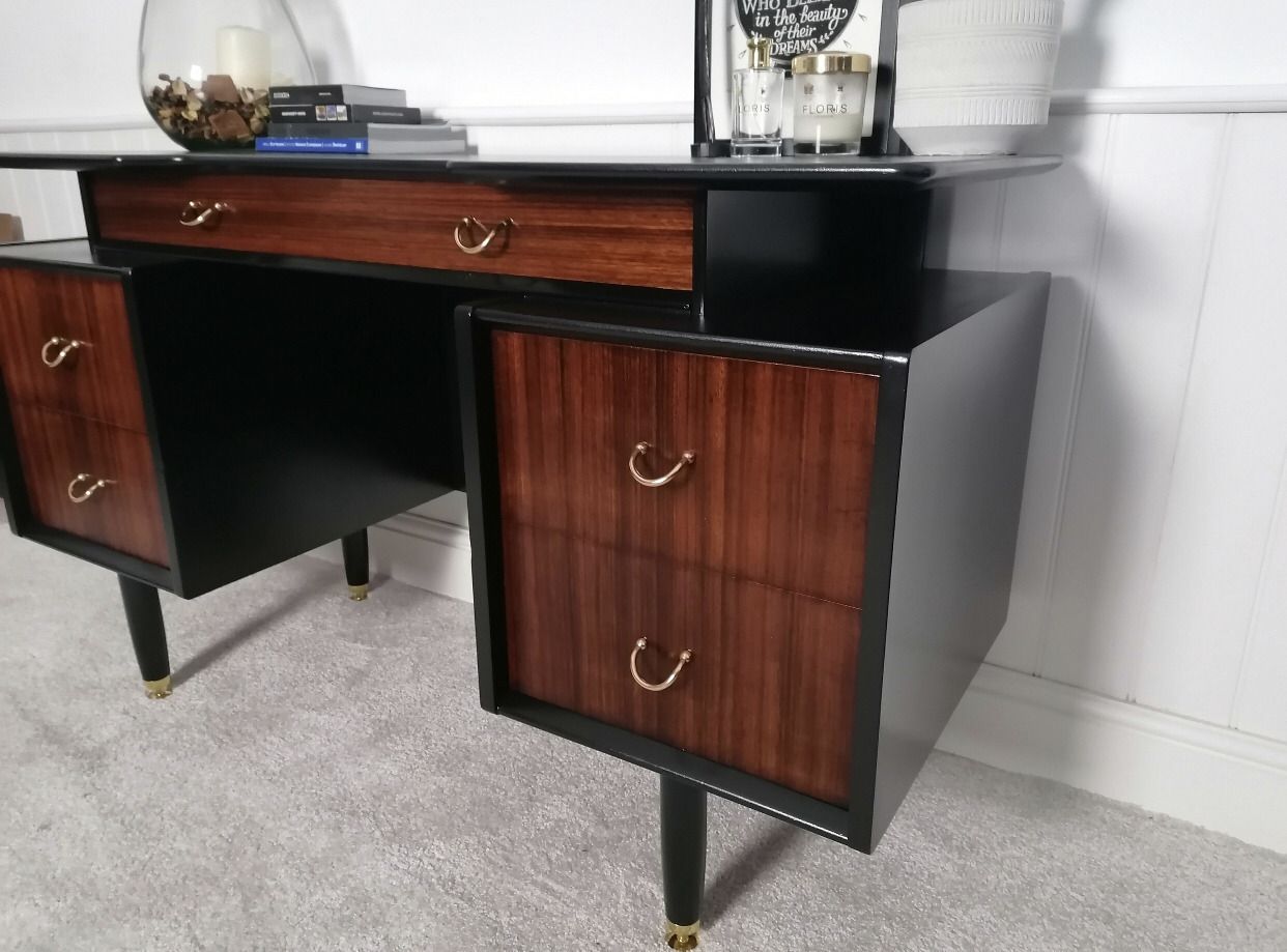 Mid Century Upcycled Painted Dressing Table For New Home Black And Gold Furniture For Bedroom Office photo Furniture