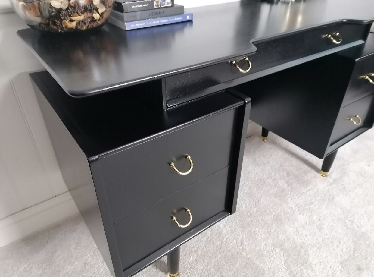 Dressing Table Painted Black For New Home Mid Century Upcycled Black And Gold Furniture For Bedroom Unique Office Furniture photo for sale