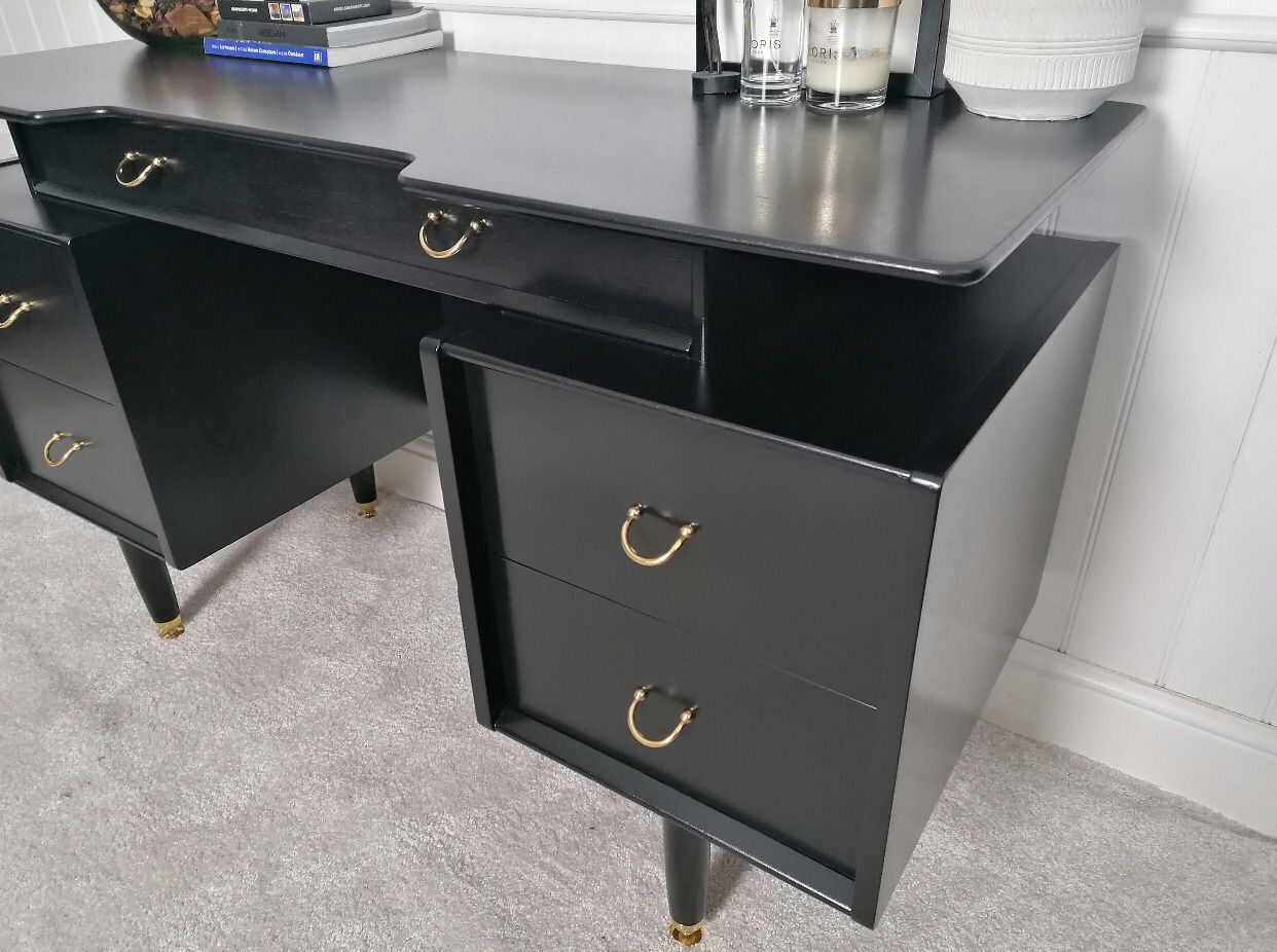 Dressing Table Painted Black For New Home Mid Century Upcycled Black And Gold Furniture For Bedroom Unique Office Furniture photo vintage