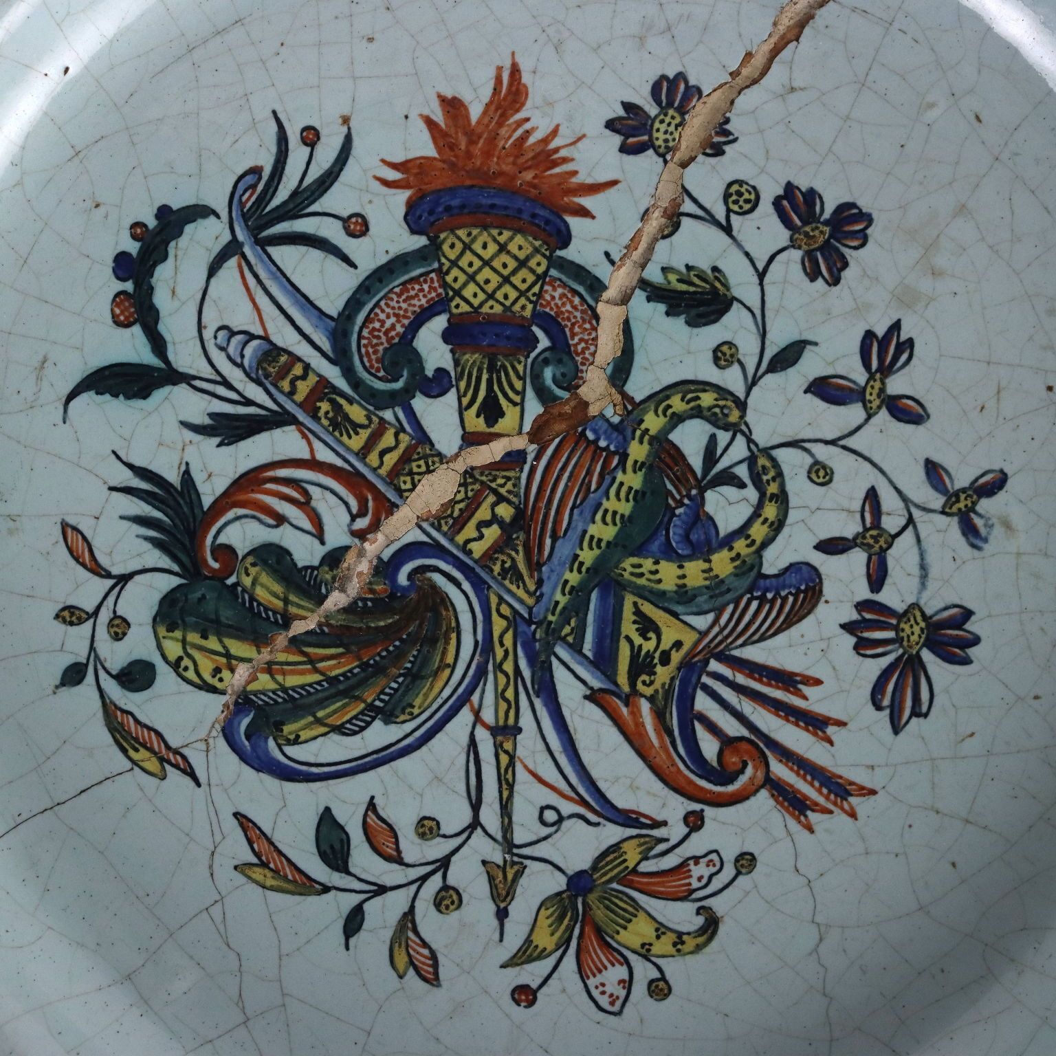 Antique Plate Rouen's Majolica France Mid XIX Century photo for sale