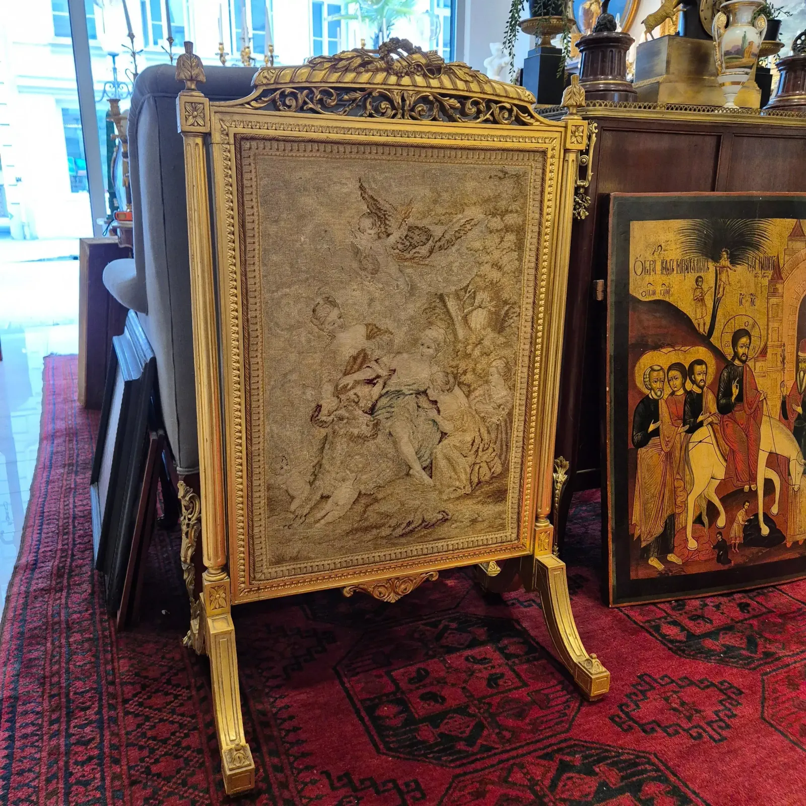 photo vinterior Louis XV Style Gilded Wood Firescreen, 19th Century