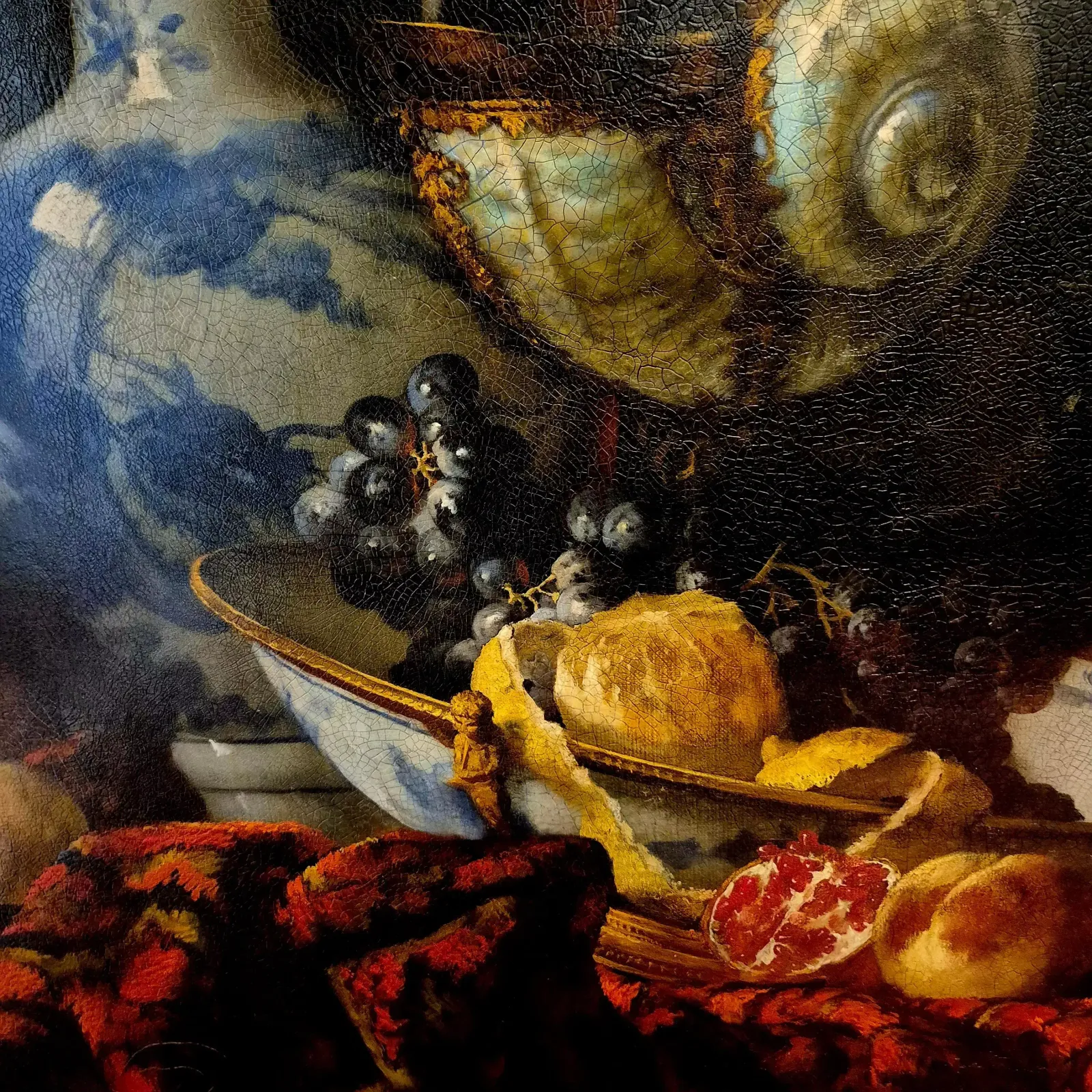 Still Life With Porcelain And Black Grapes Signed By Artist Sie G, 1997 photo for sale