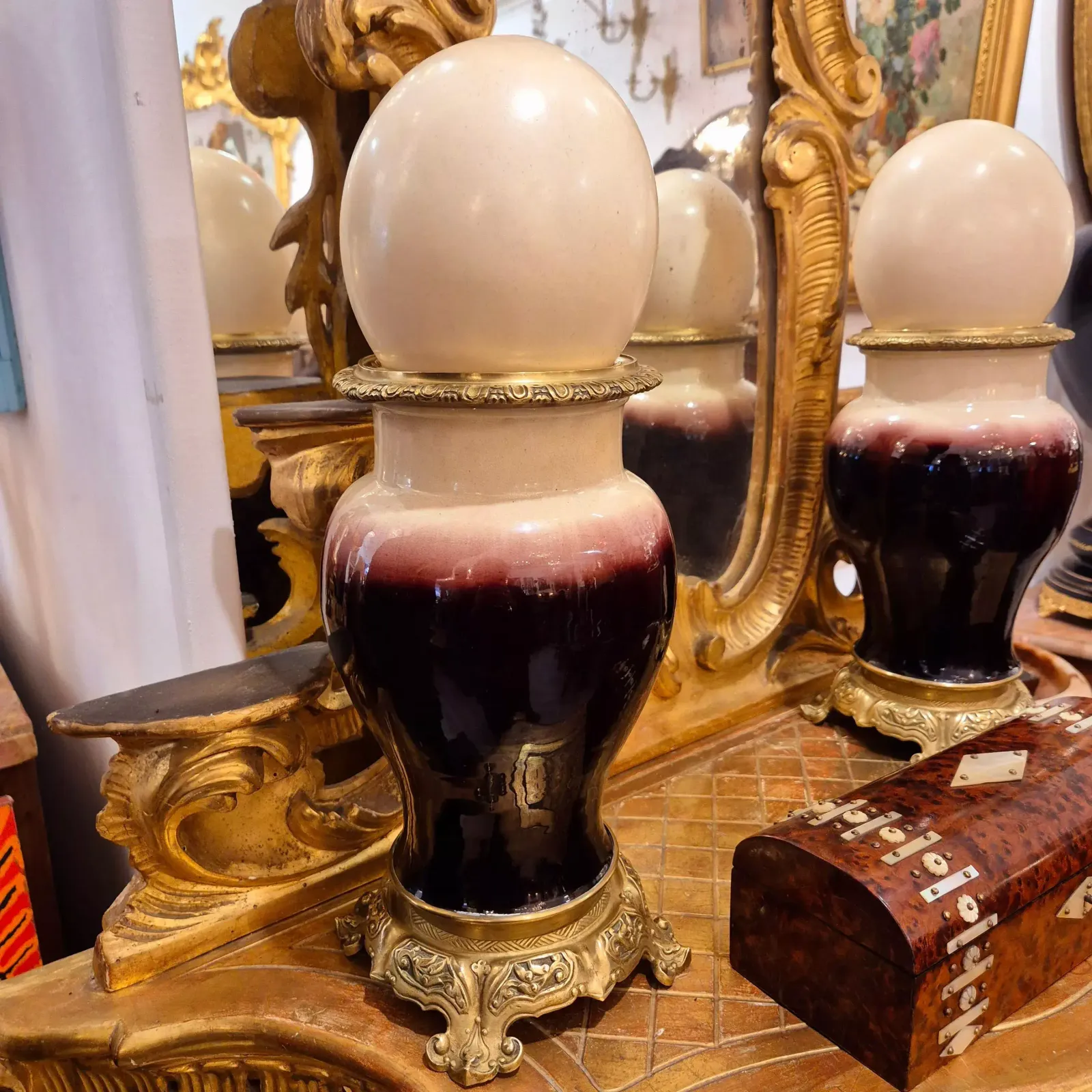Pair Of Baluster Shaped Porcelain And Gilt Bronze Vases, 19th Century photo furniture