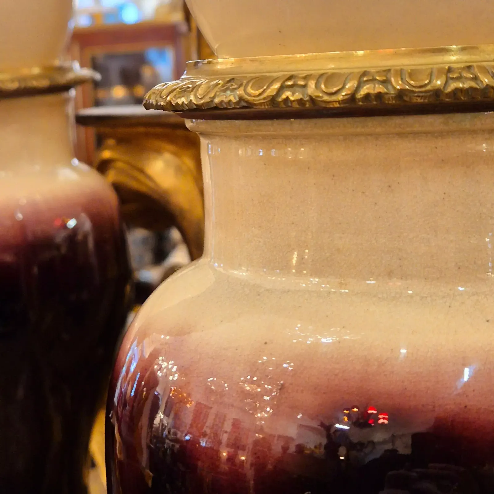 Pair Of Baluster Shaped Porcelain And Gilt Bronze Vases, 19th Century photo Home Decor