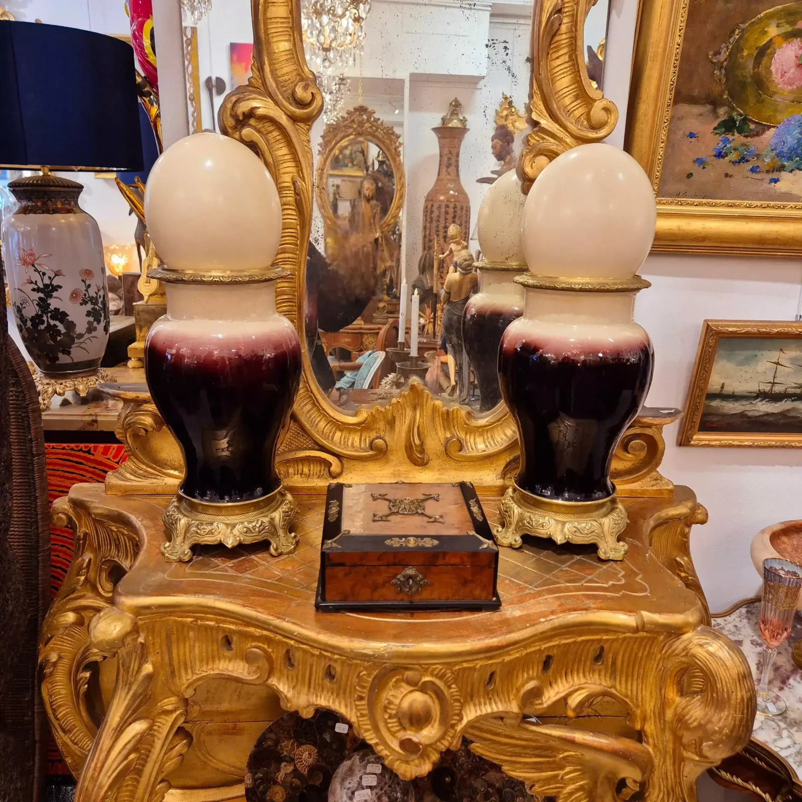 photo buy Pair Of Baluster Shaped Porcelain And Gilt Bronze Vases, 19th Century