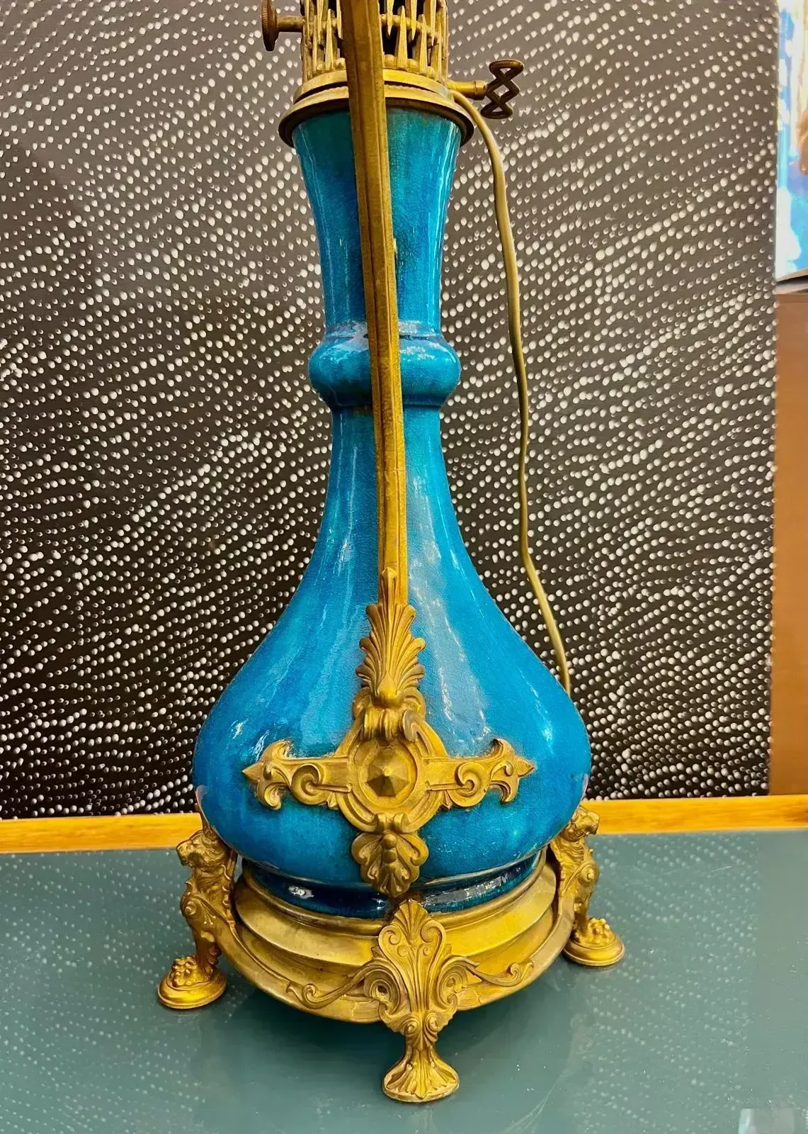 photo furniture Pair Of Blue Glazed Earthenware Lamps In The Théodore Deck Style, 19th Century