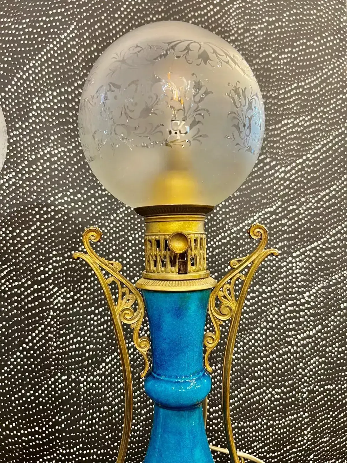 photo for sale Pair Of Blue Glazed Earthenware Lamps In The Théodore Deck Style, 19th Century