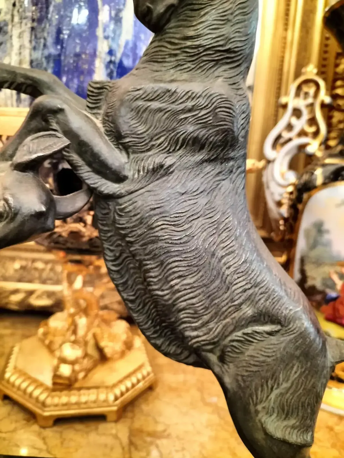Art Dynamic Animal Sculpture Of Goats In Bronze, 20th Century photo