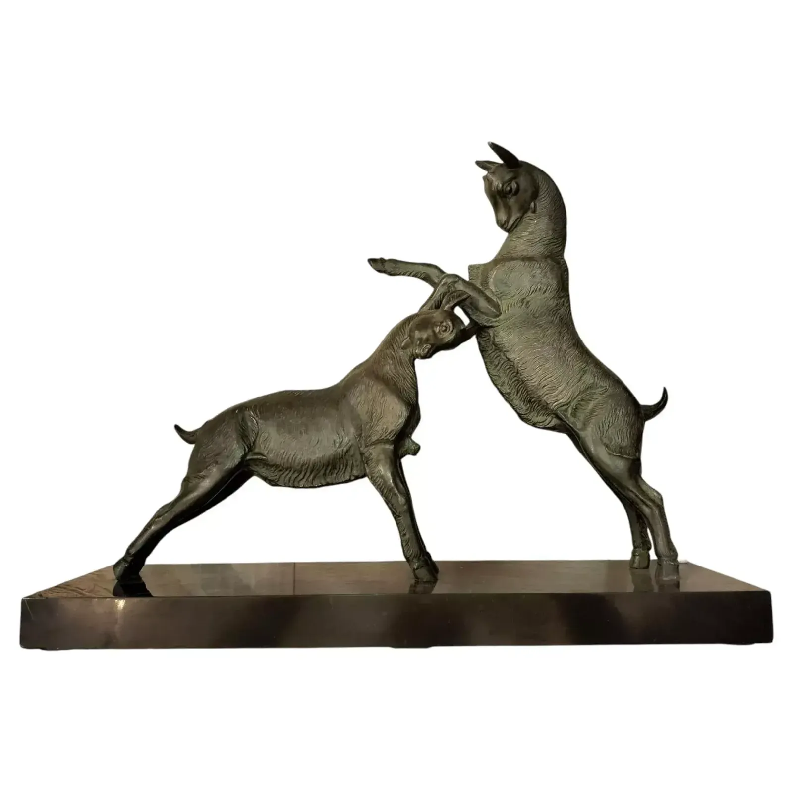 Dynamic Animal Sculpture Of Goats In Bronze, 20th Century