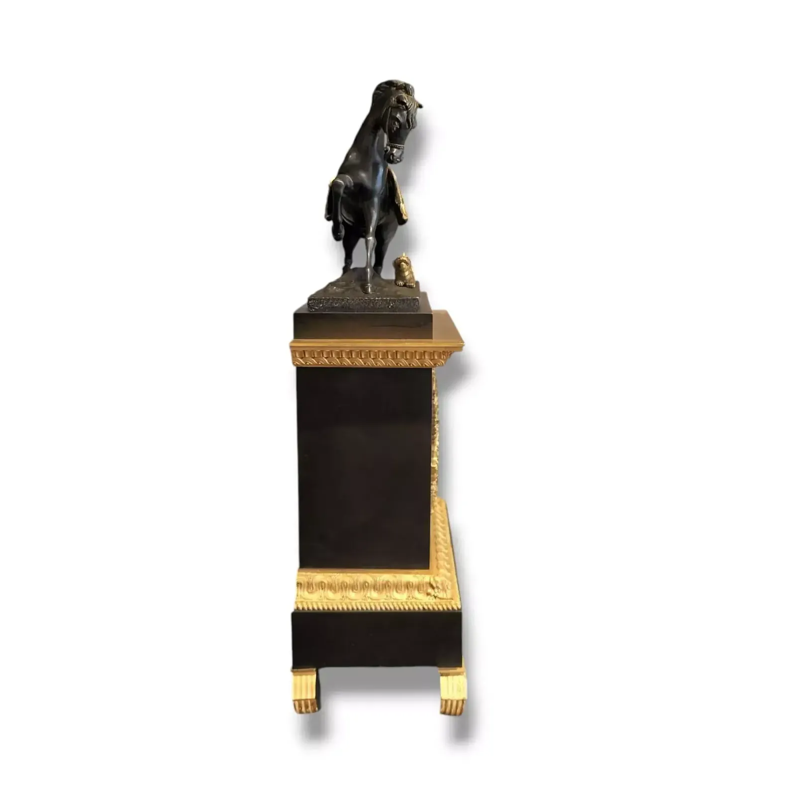 photo buy Empire Clock In Representing A Horse And A Dog In Gilt Bronze, 19th Century