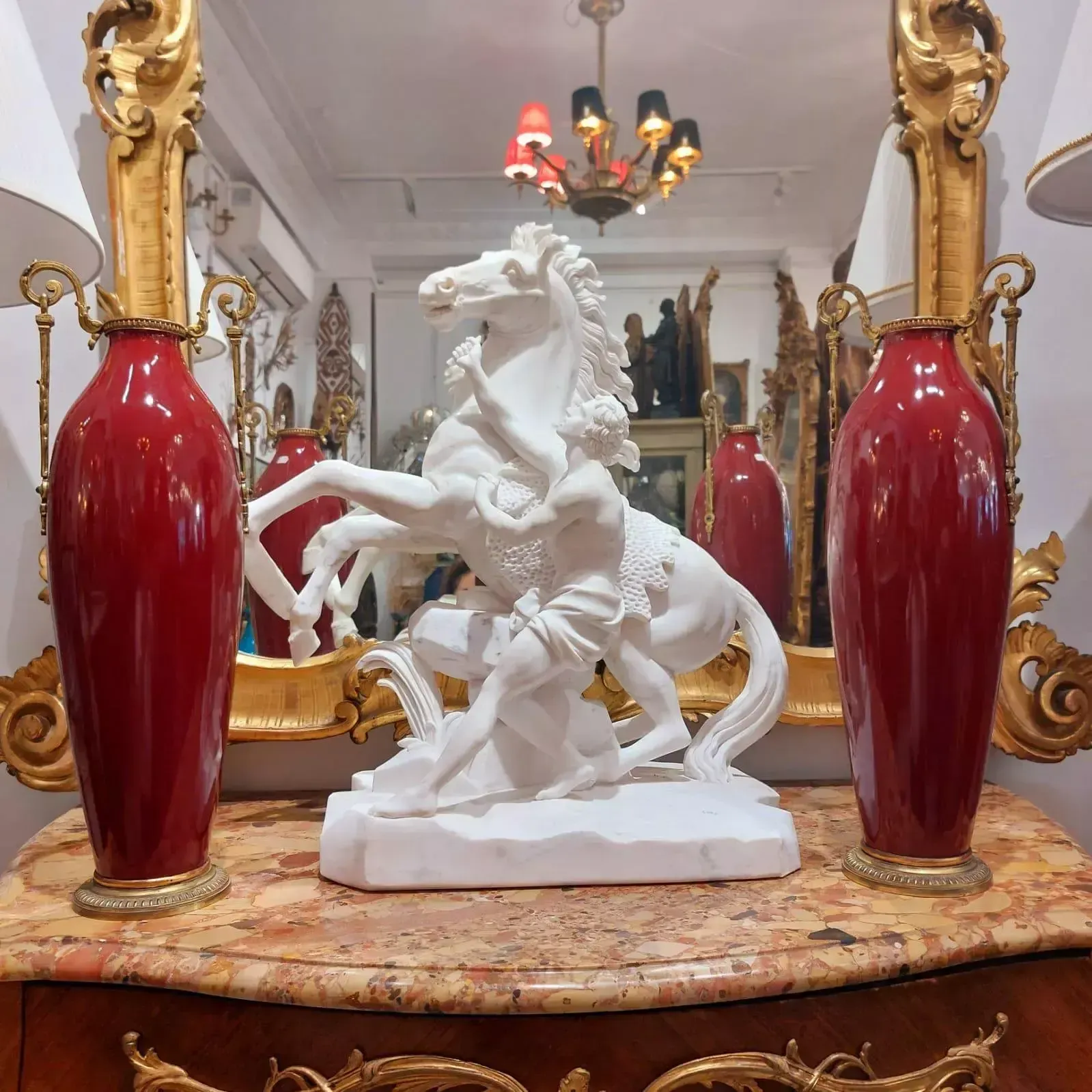 Pair Of 19th Century Classical Style Red Vases With Accents In Gilt Bronze photo furniture