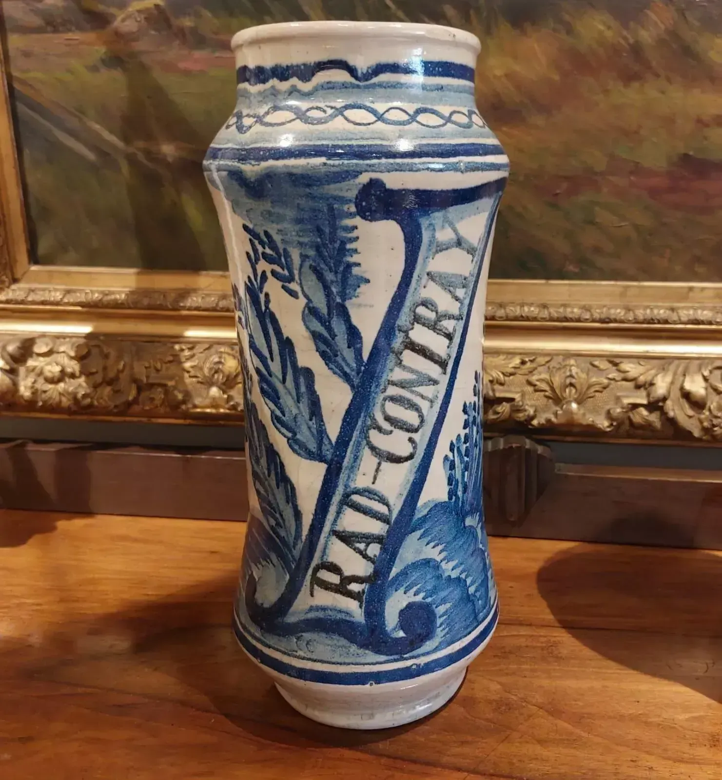 photo for sale Pair Of 18th Century Albarello Drug Jars In Maiolica