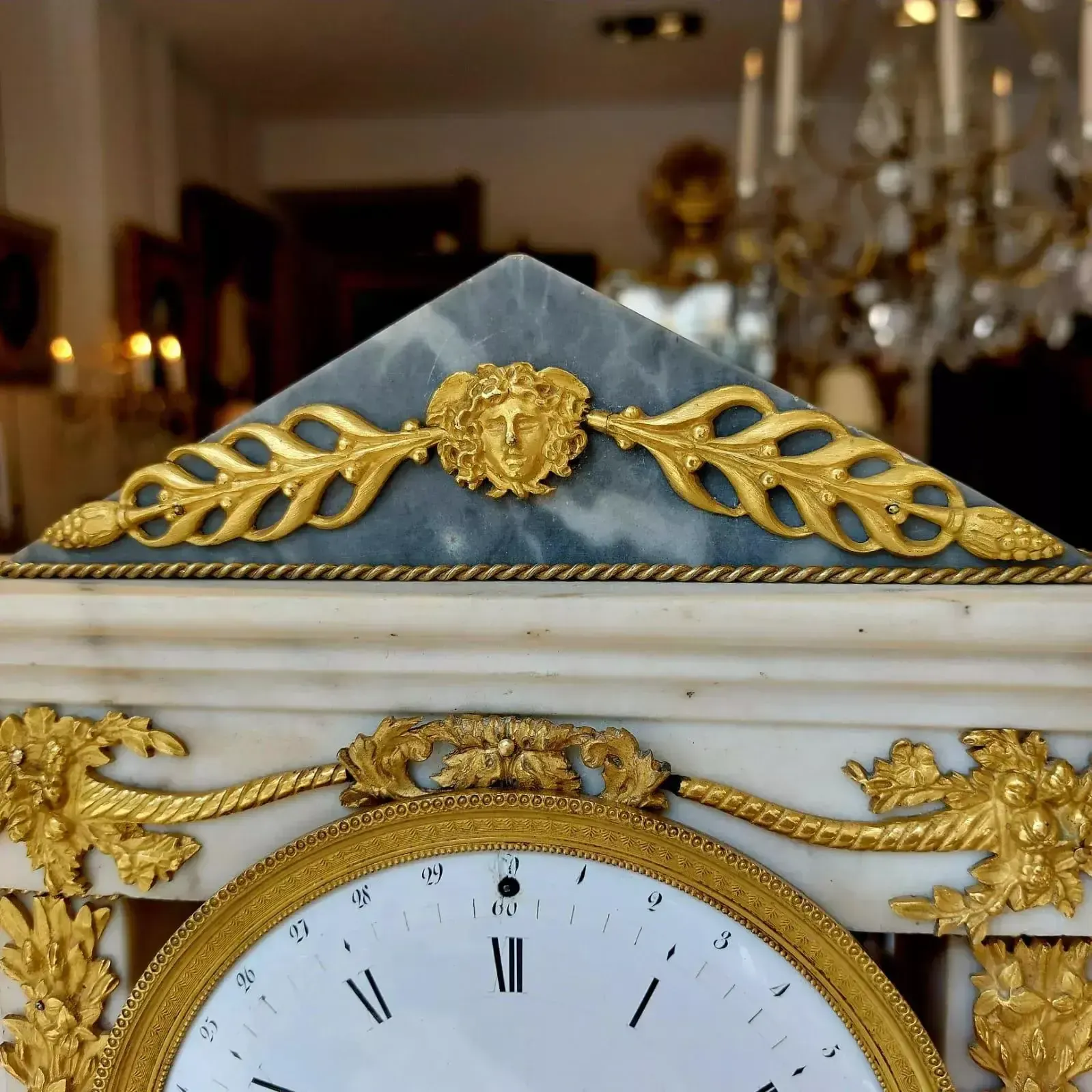 photo for sale Empire Period Portico Clock In White Marble And Gilt Bronze, 19th Century