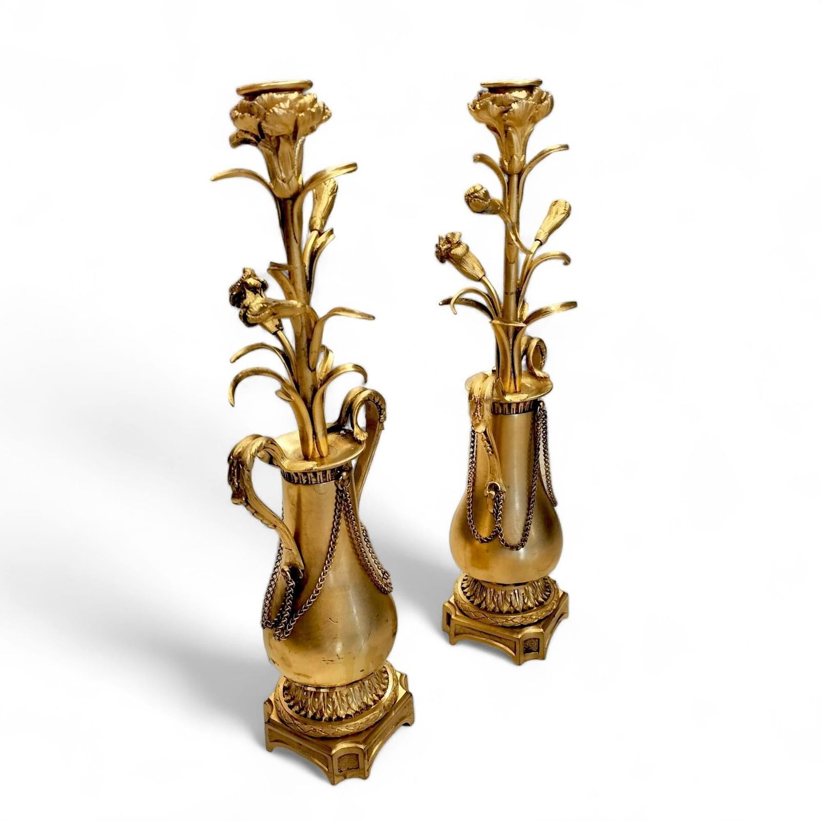 Pair Of Gilded Candlesticks With Floral Pattern From Louis XVI (1774 1792) photo furniture