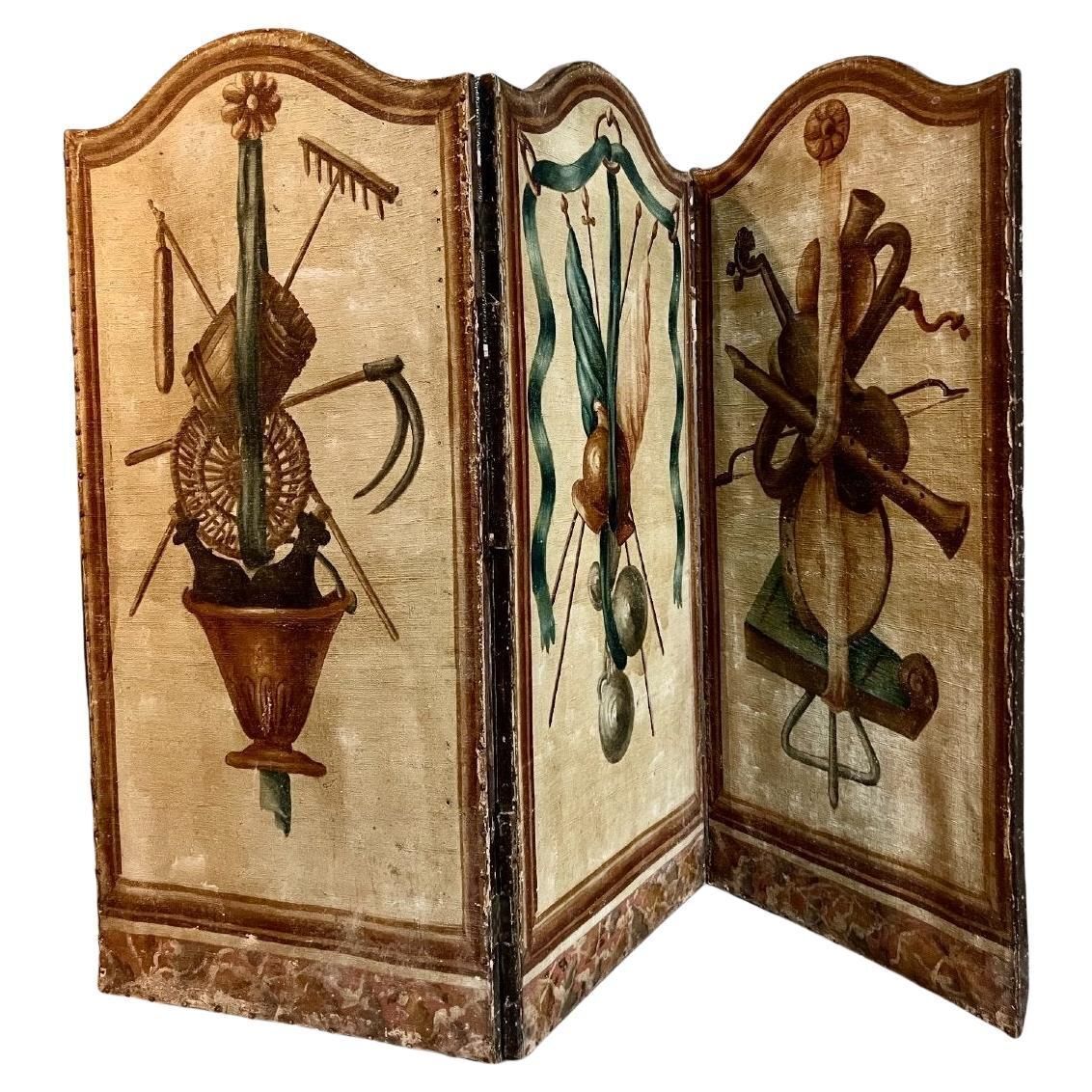 18th Century French Antique Paravent Screen With Three Leaves